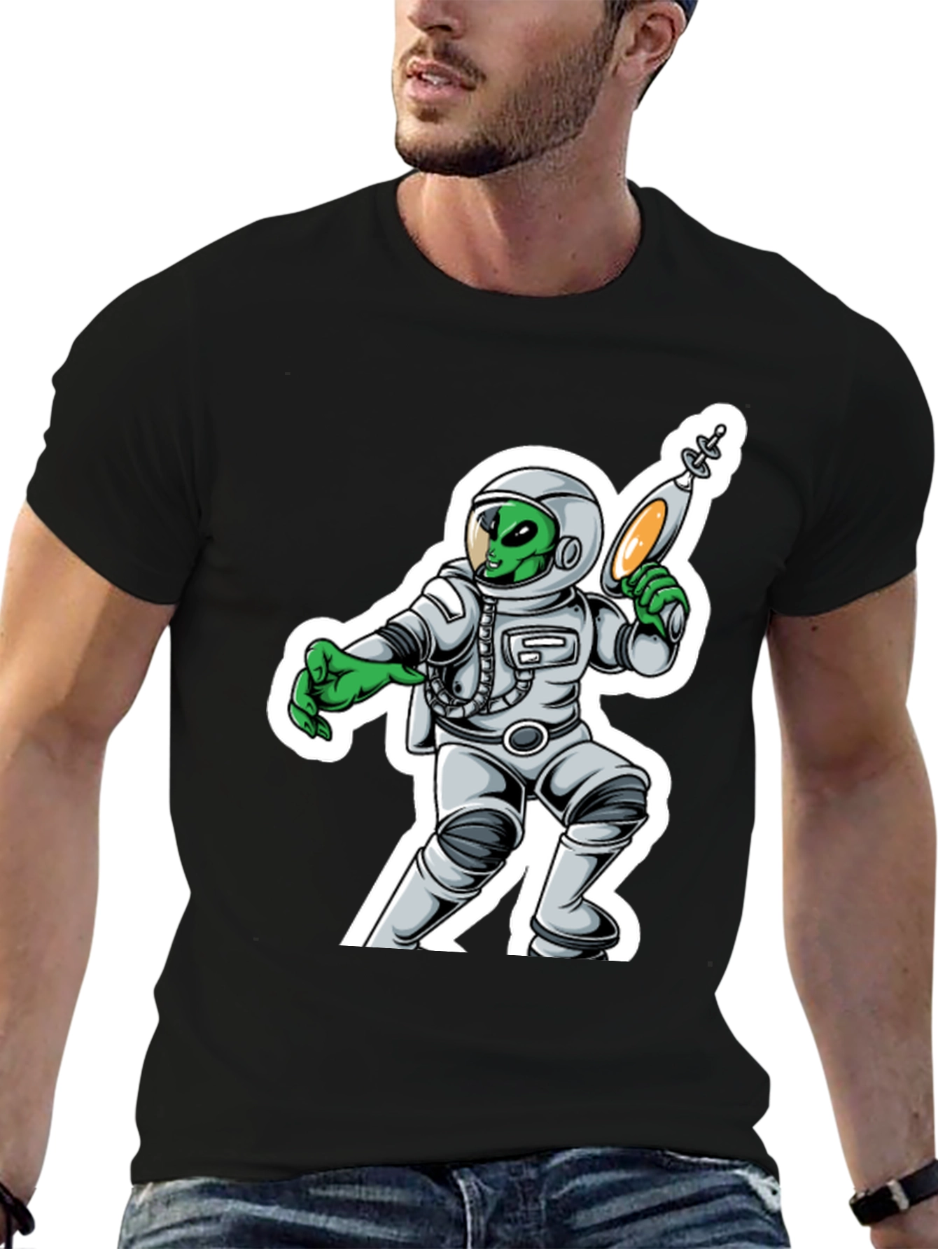 Alien Astronaut Graphic T-Shirt - Black
