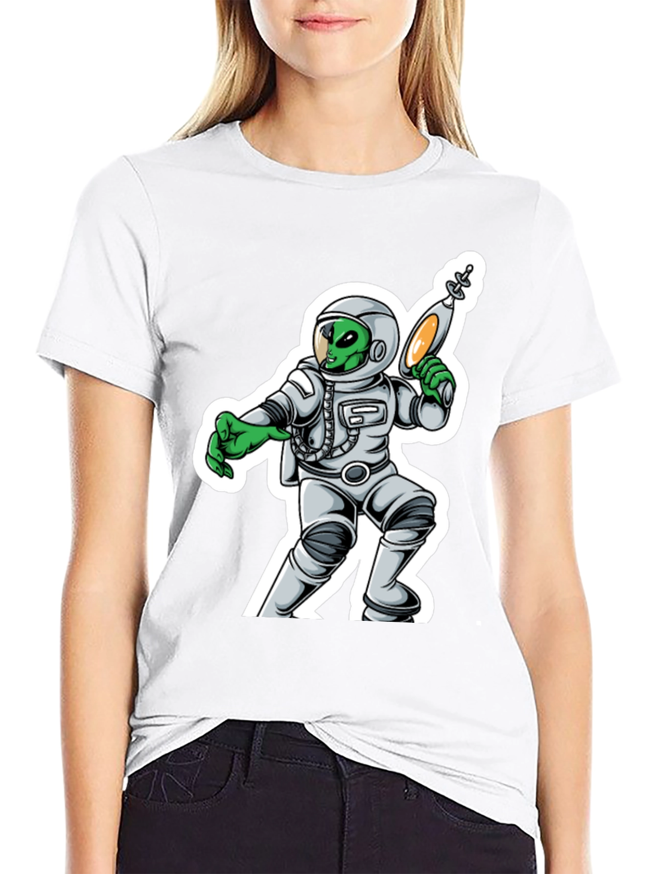 Alien Astronaut Graphic T-Shirt - Black