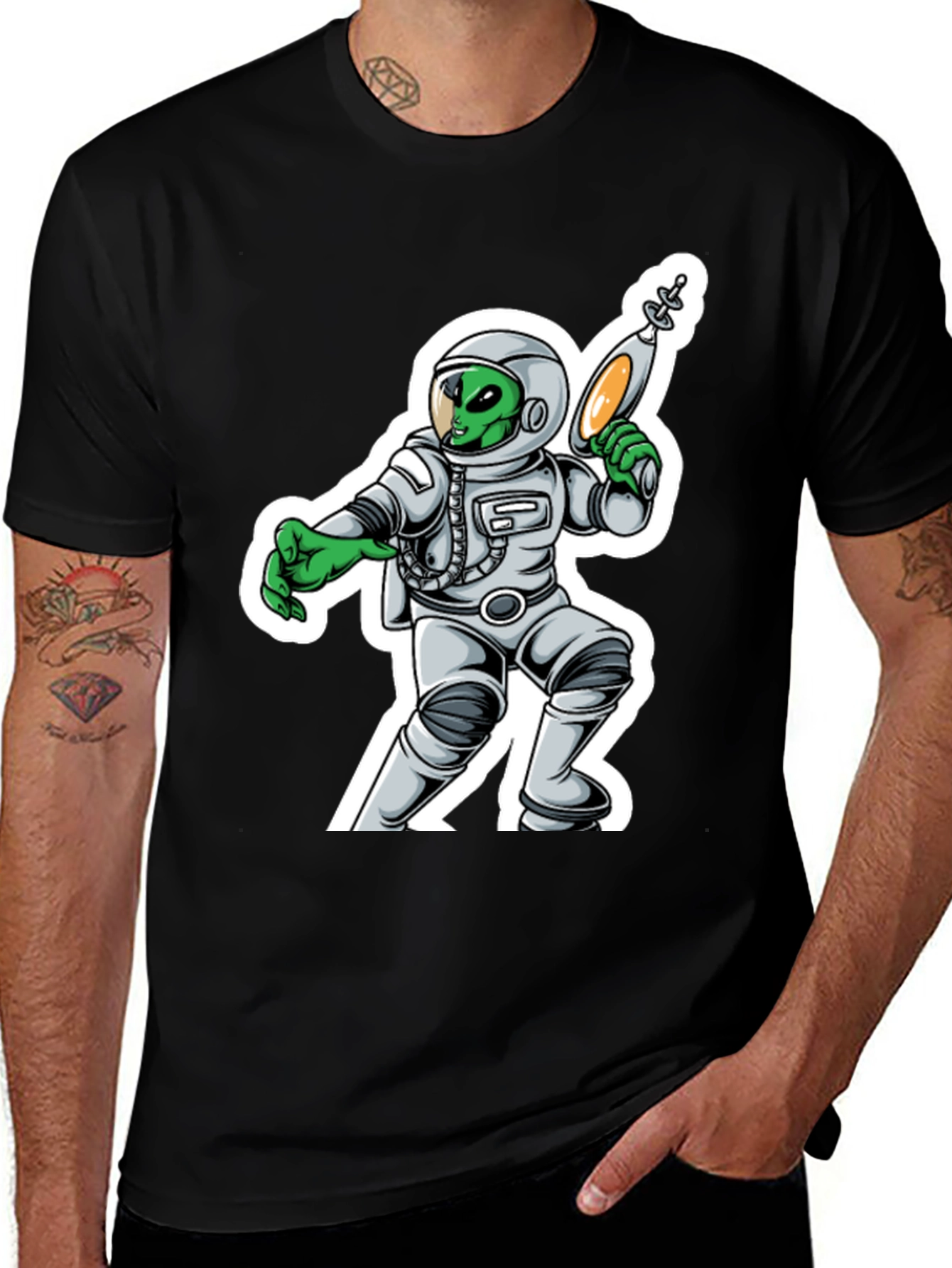 Alien Astronaut Graphic T-Shirt - Black