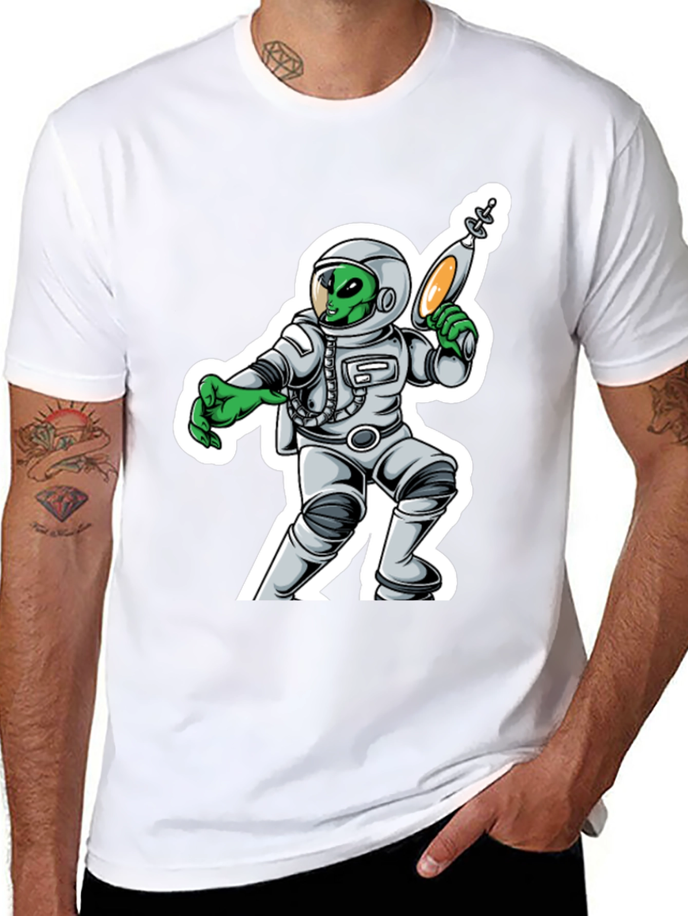 Alien Astronaut Graphic T-Shirt - Black
