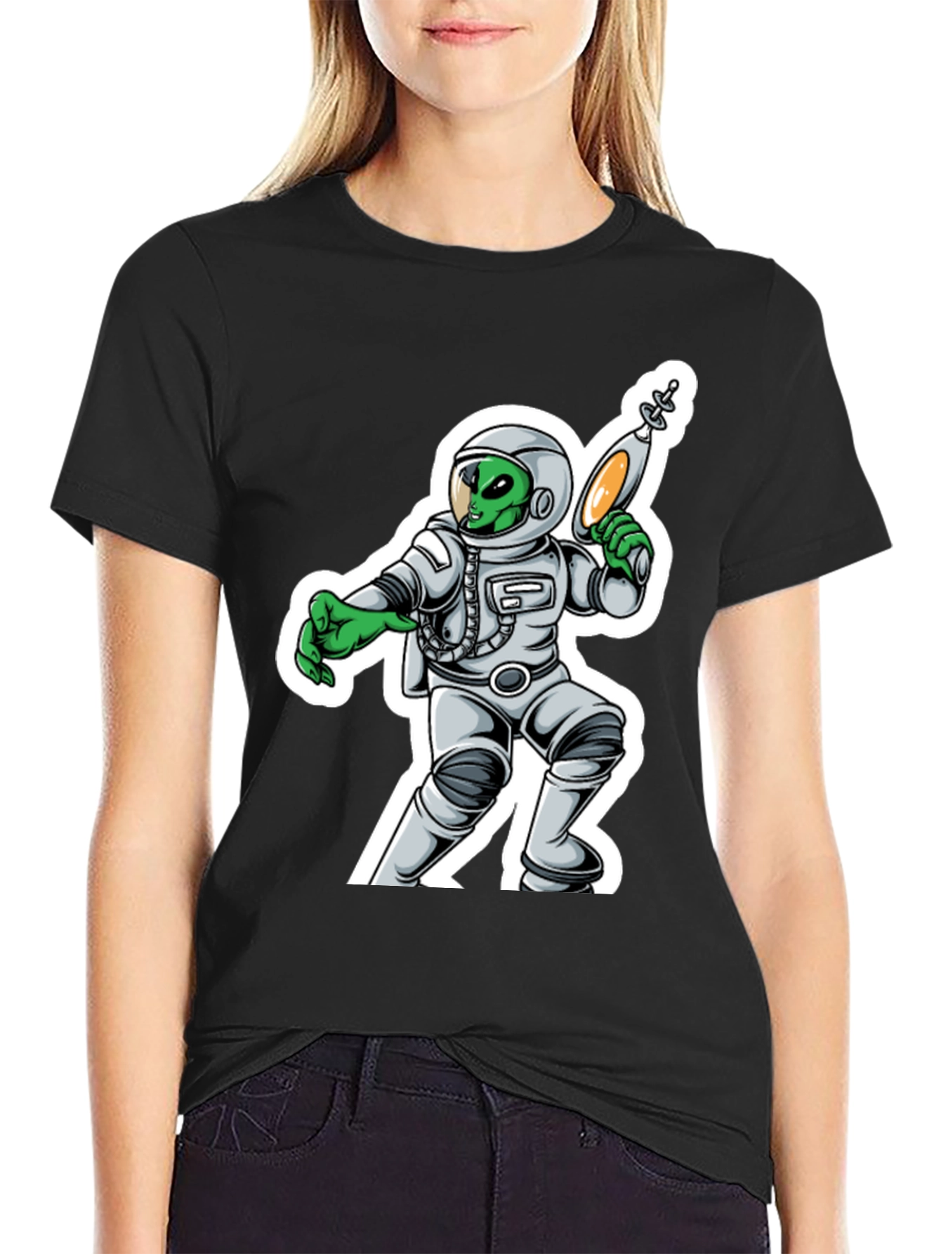Alien Astronaut Graphic T-Shirt - Black