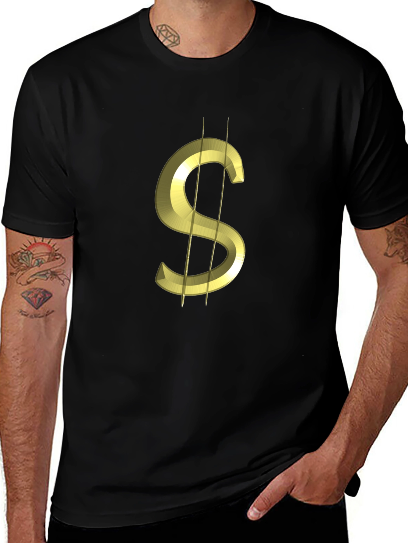 Golden Dollar Sign Black T-Shirt
