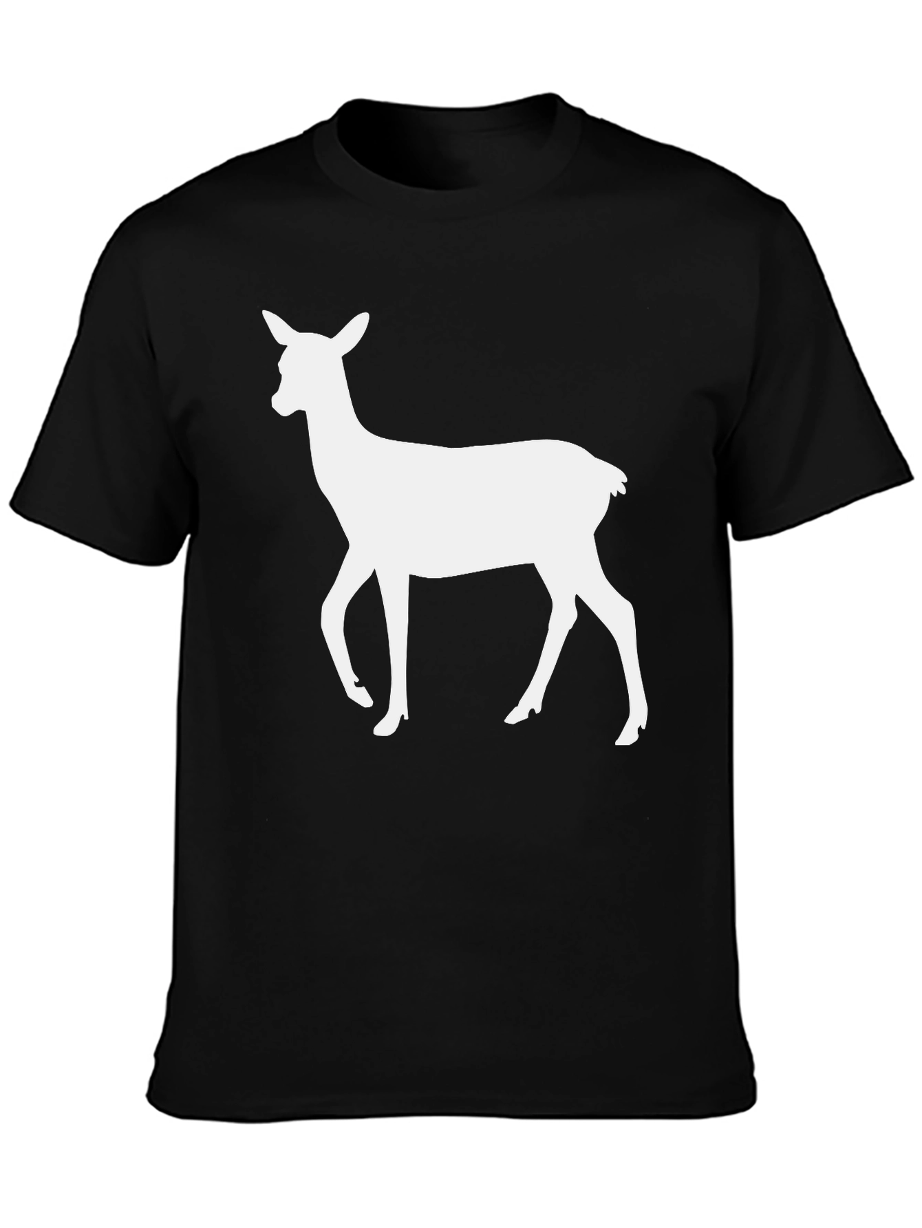 Black T-Shirt with White Deer Silhouette Print