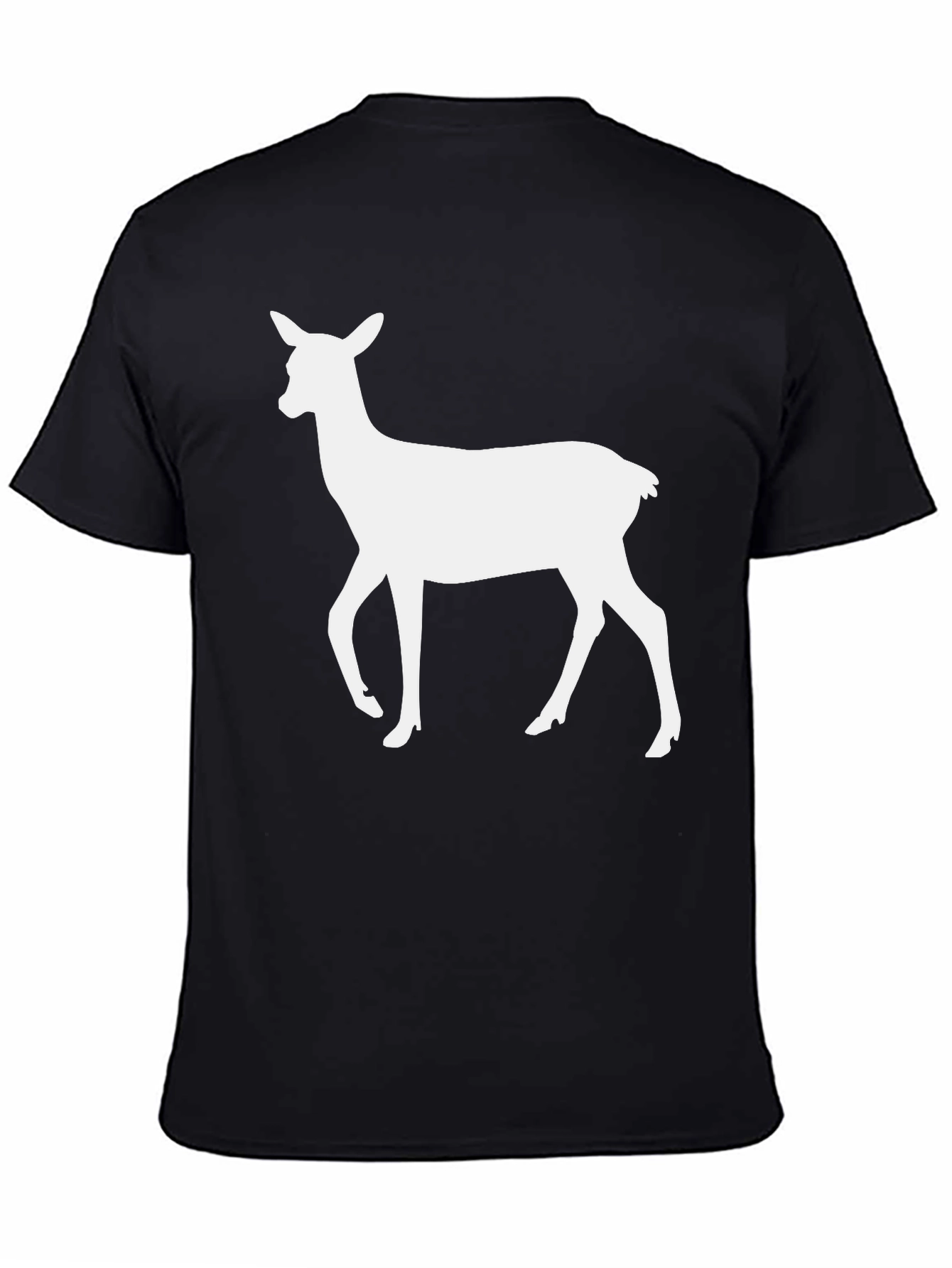Black T-Shirt with White Deer Silhouette Print