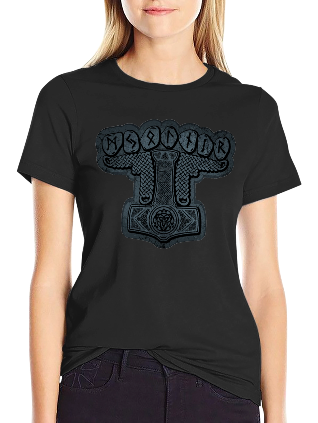 Mjollnir Viking Rune Graphic Black T-Shirt