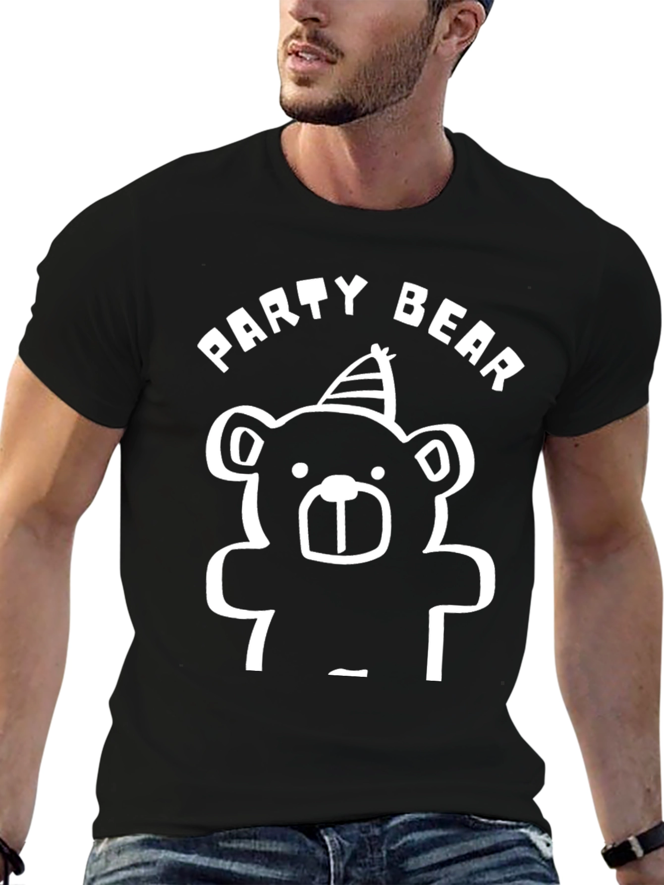 Party Bear Graphic T-Shirt - Black Cotton Tee
