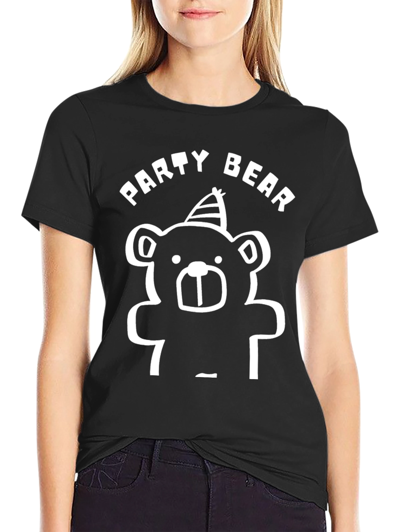 Party Bear Graphic T-Shirt - Black Cotton Tee