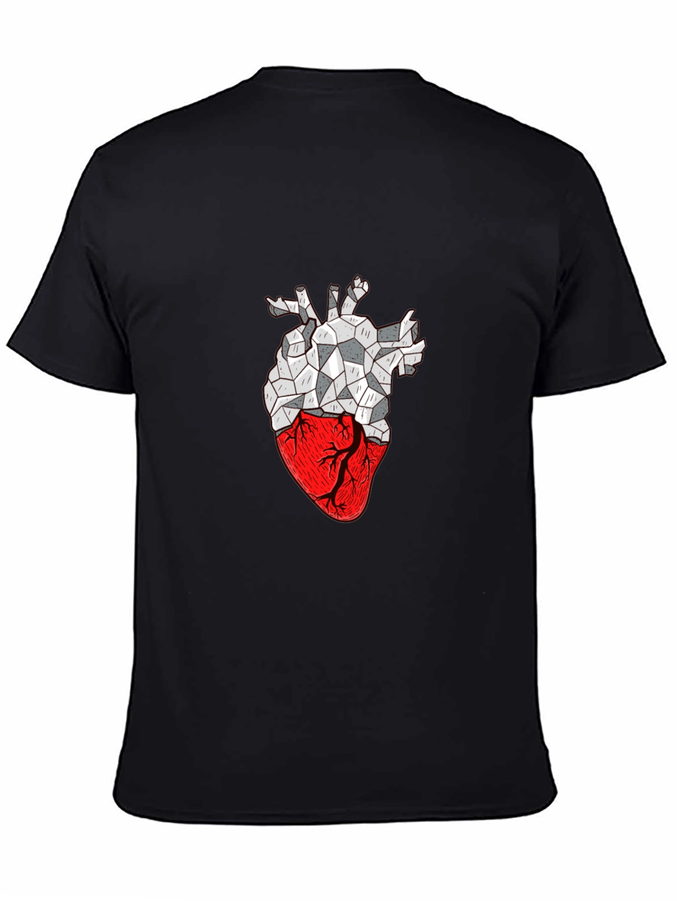 Geometric Heart Print Black T-Shirt