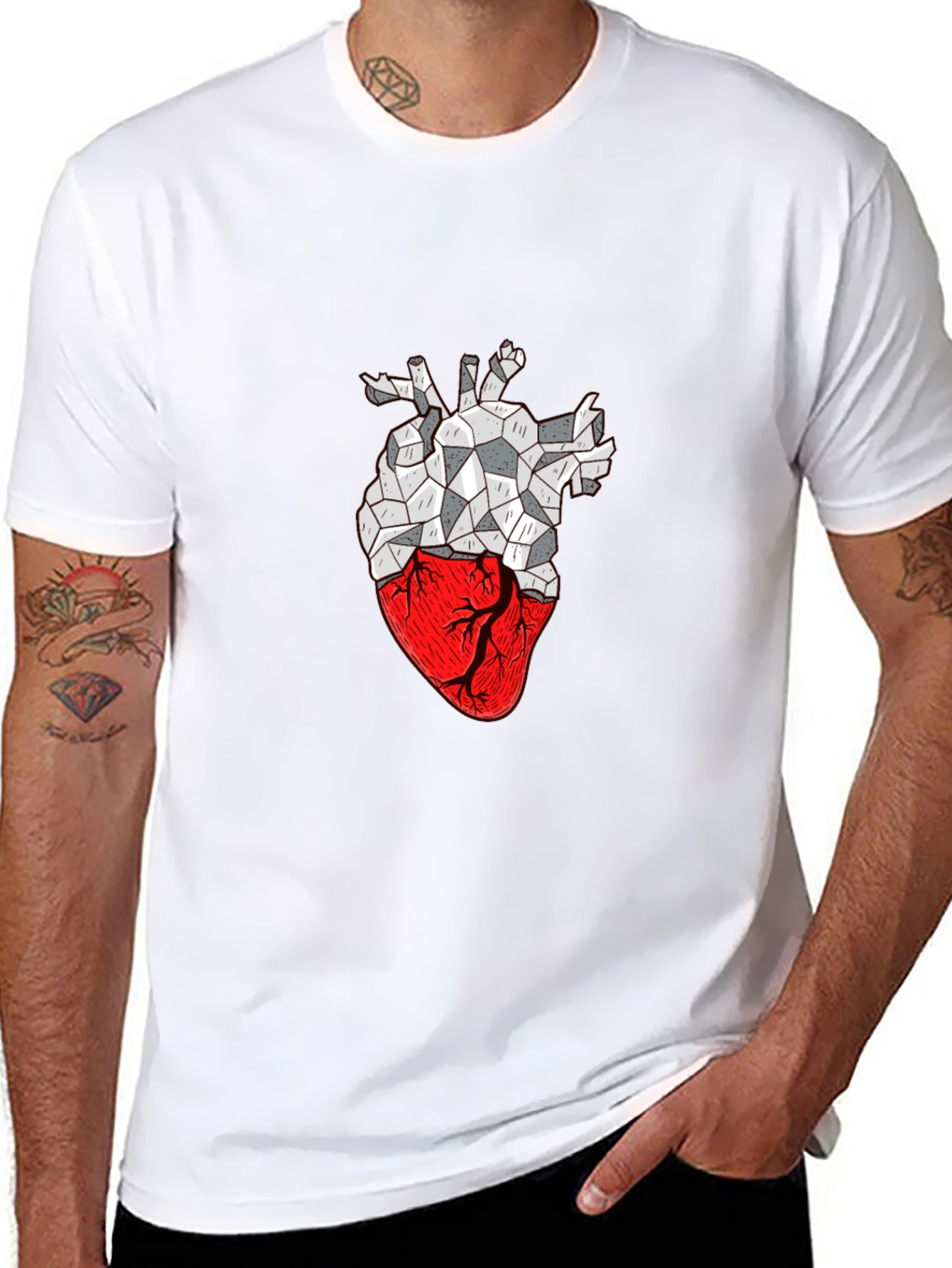 Geometric Heart Print Black T-Shirt