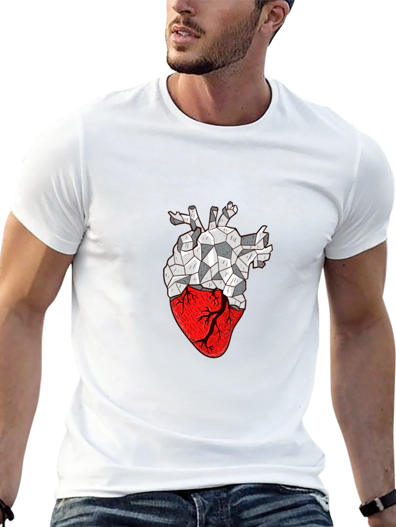 Geometric Heart Print Black T-Shirt