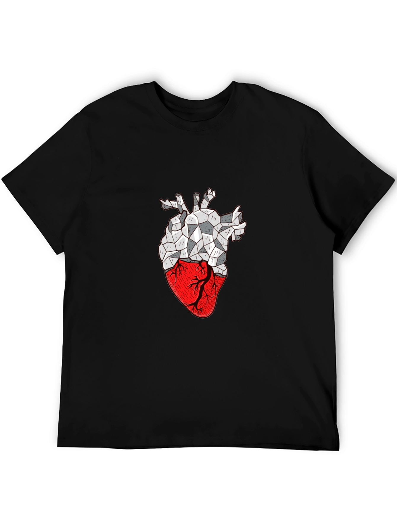 Geometric Heart Print Black T-Shirt