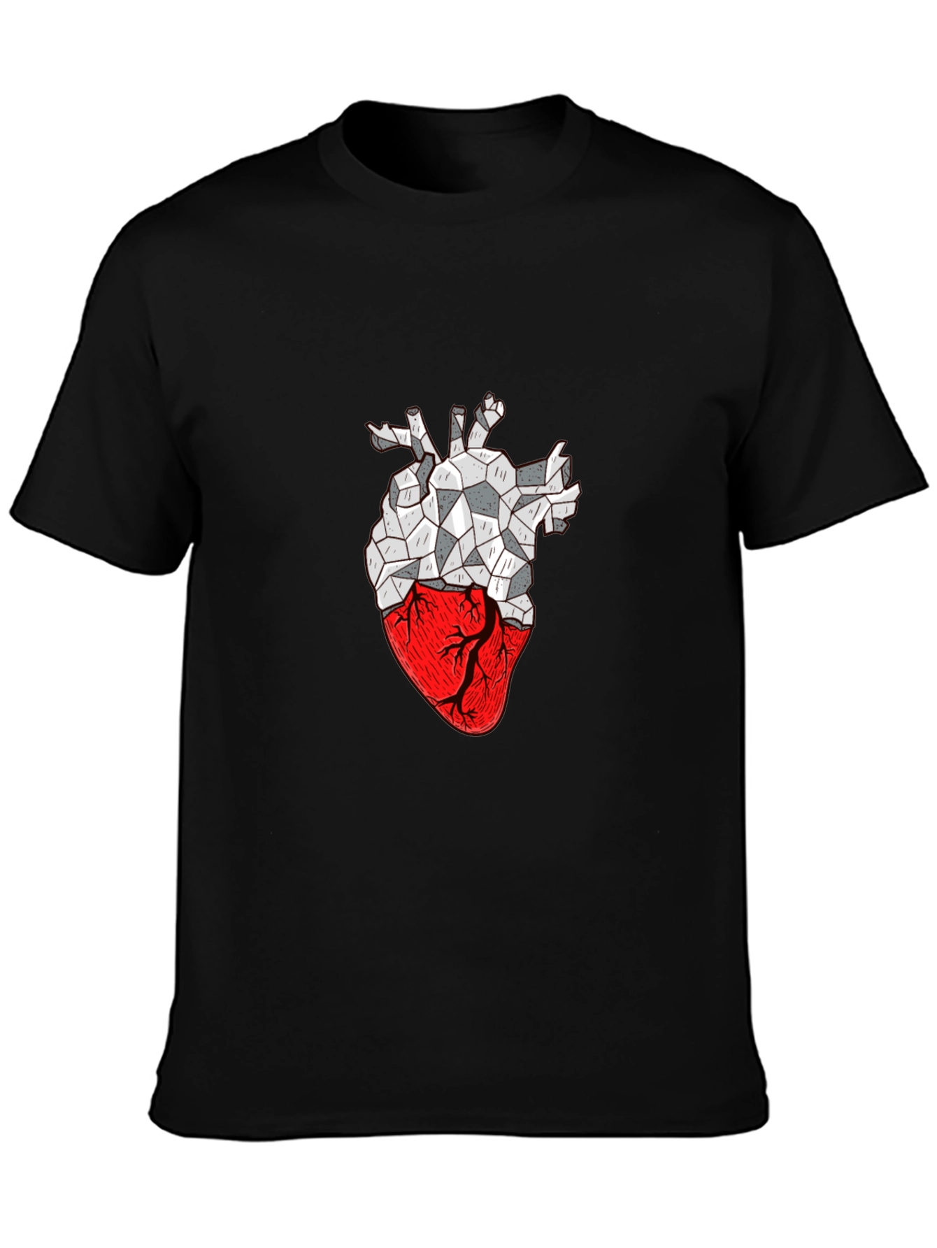 Geometric Heart Print Black T-Shirt