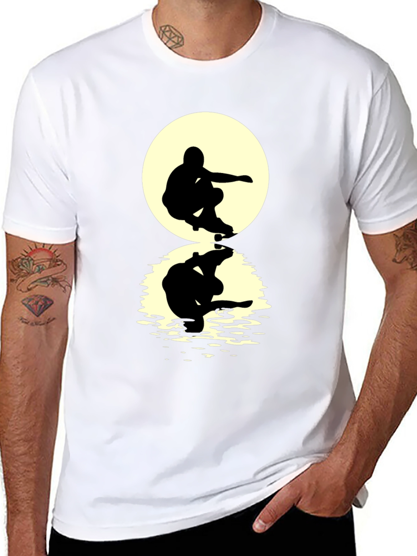Skateboarder Silhouette T-Shirt - Moon Reflection Design