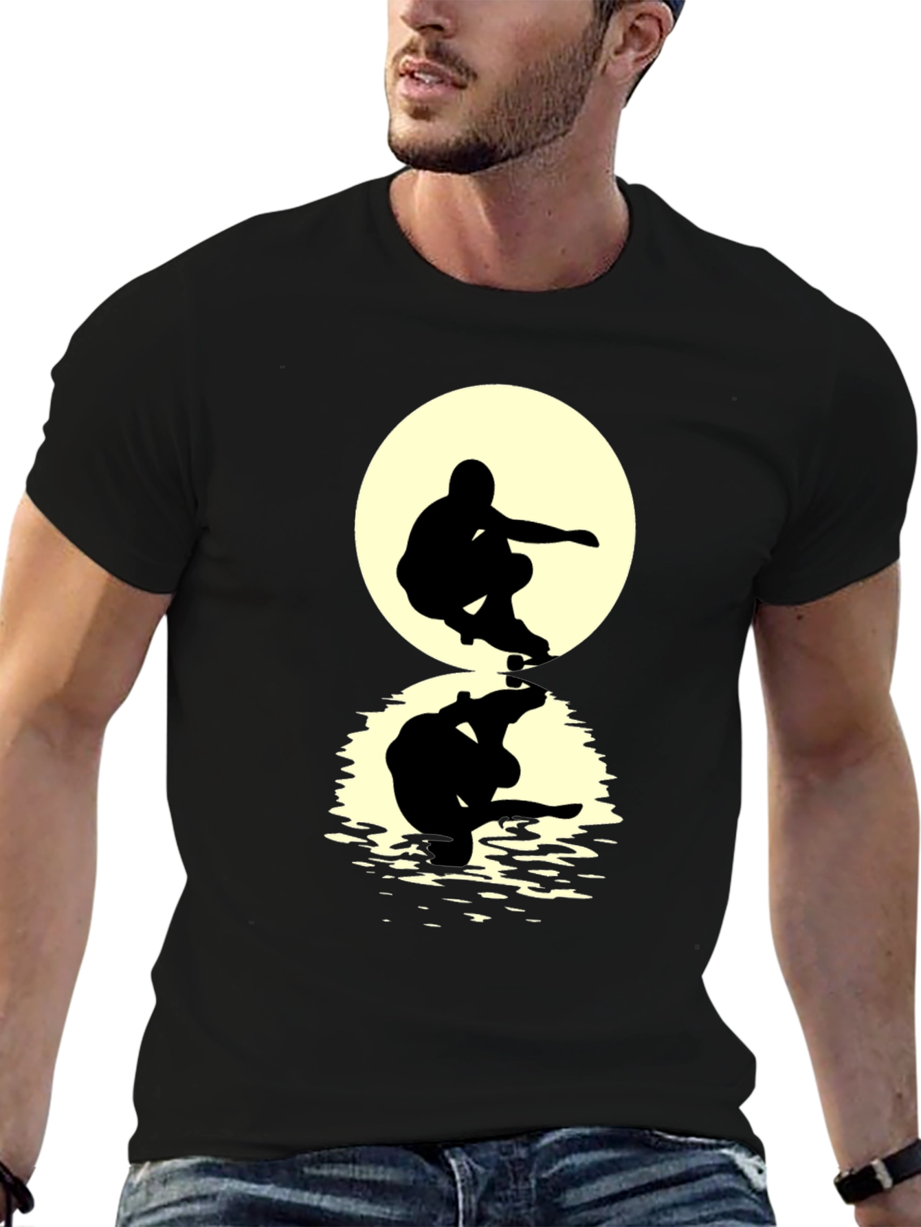 Skateboarder Silhouette T-Shirt - Moon Reflection Design