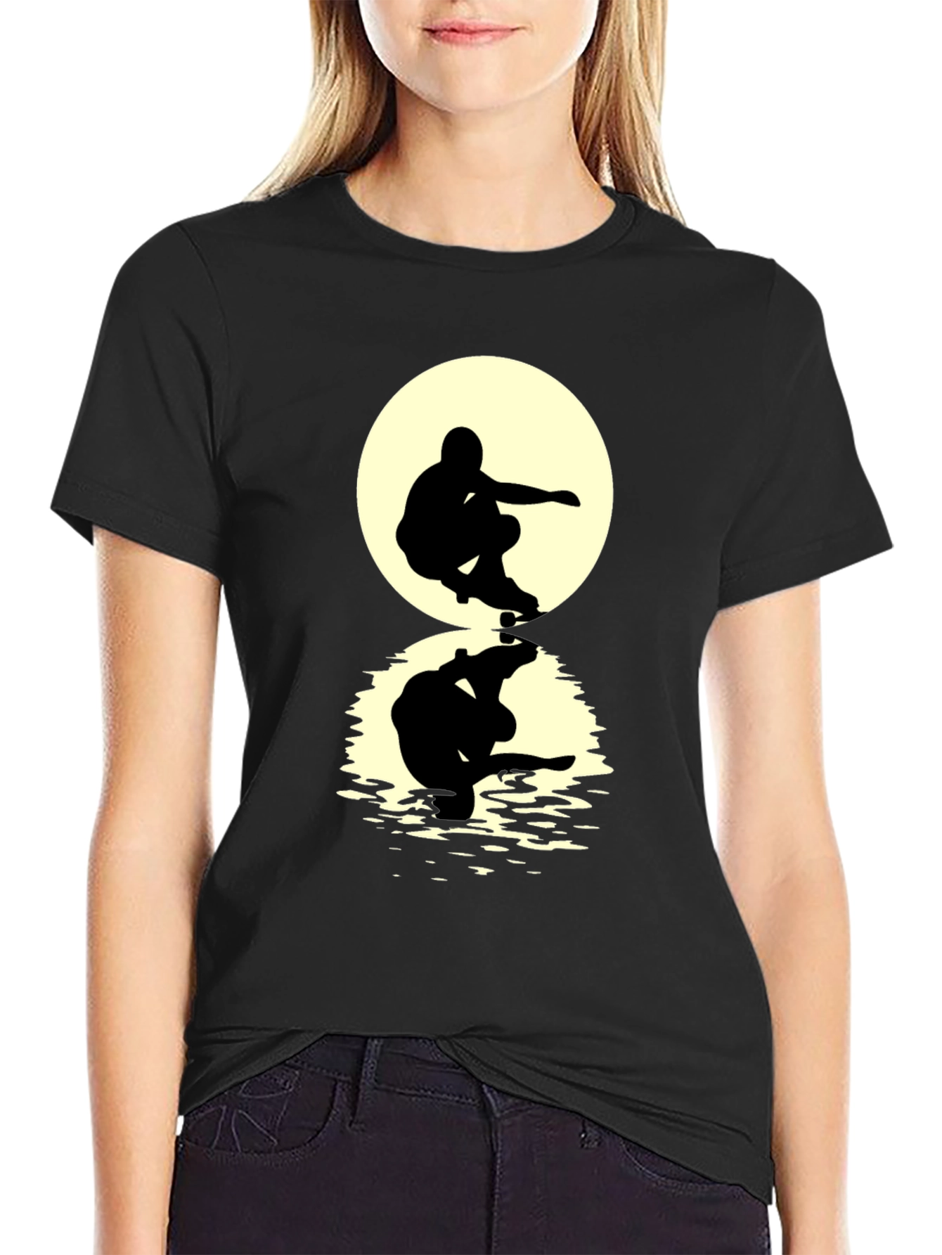 Skateboarder Silhouette T-Shirt - Moon Reflection Design