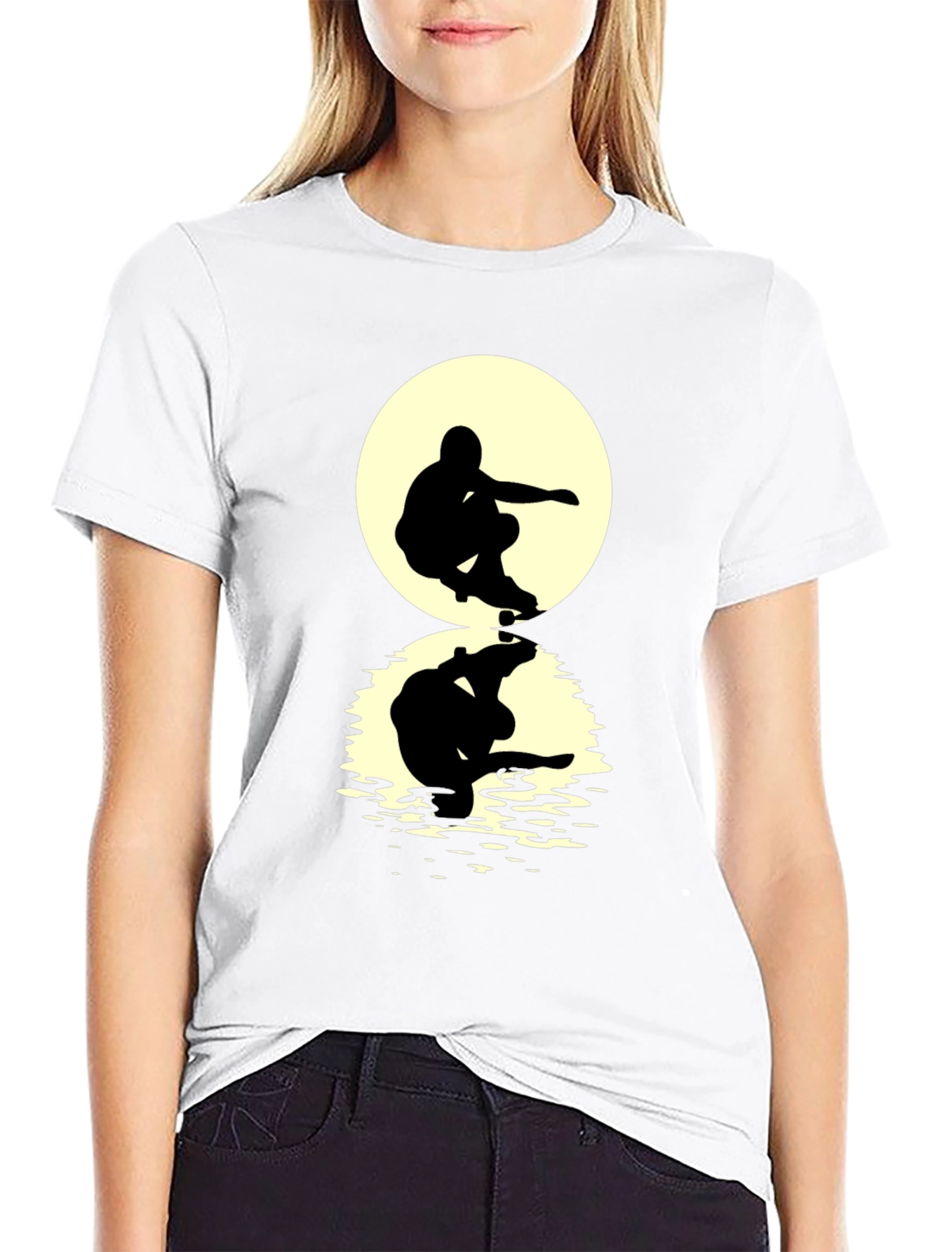 Skateboarder Silhouette T-Shirt - Moon Reflection Design
