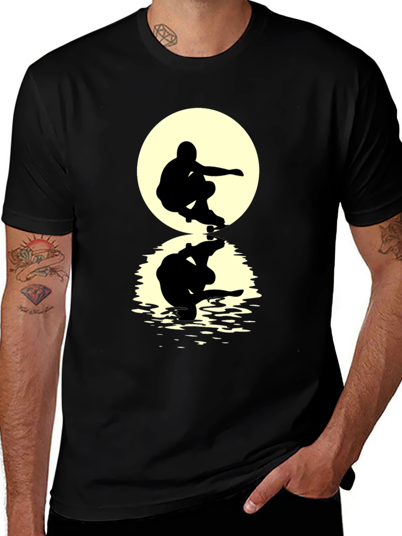 Skateboarder Silhouette T-Shirt - Moon Reflection Design