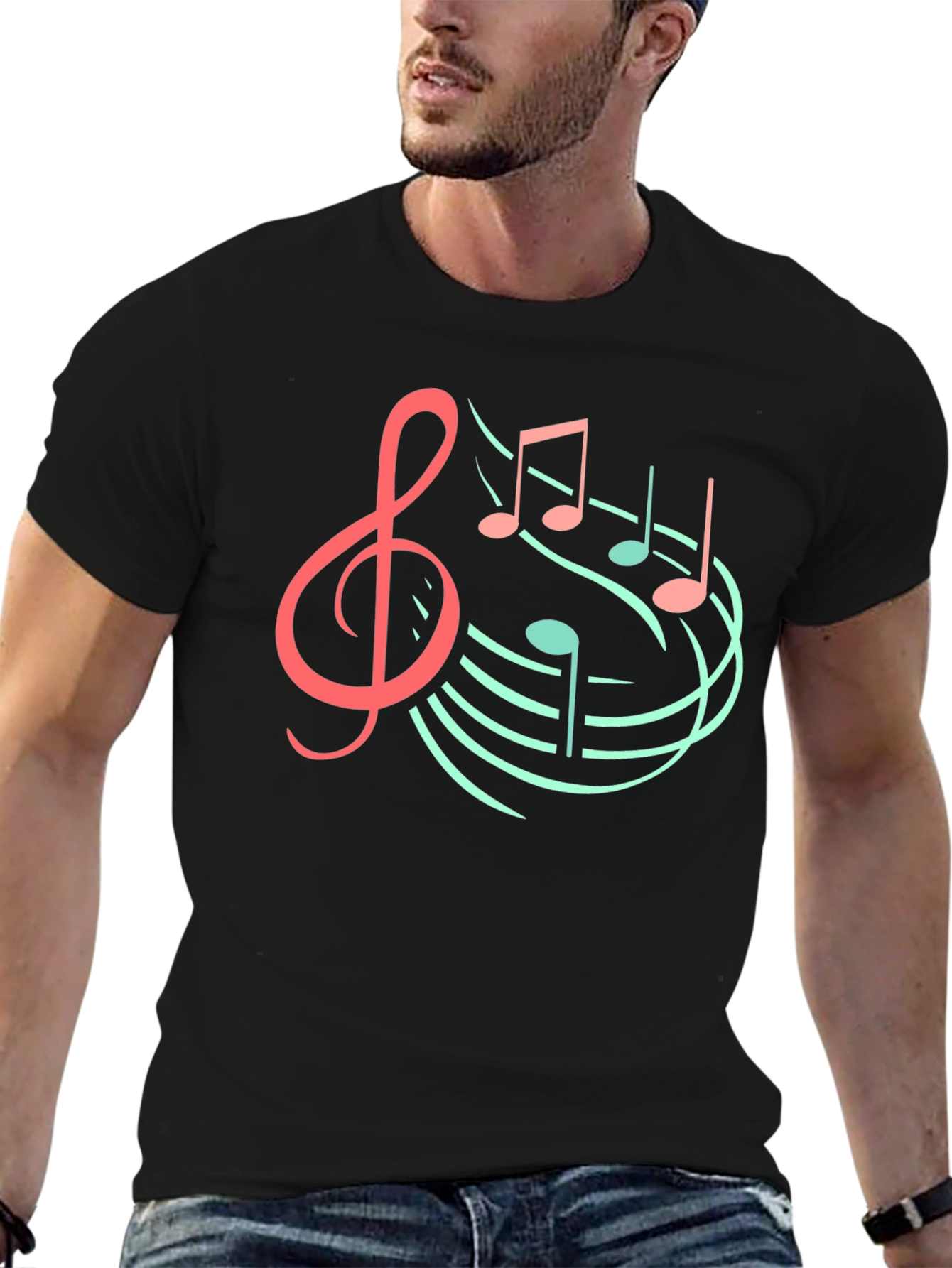 Musical Note Graphic Tee - Black Cotton T-Shirt