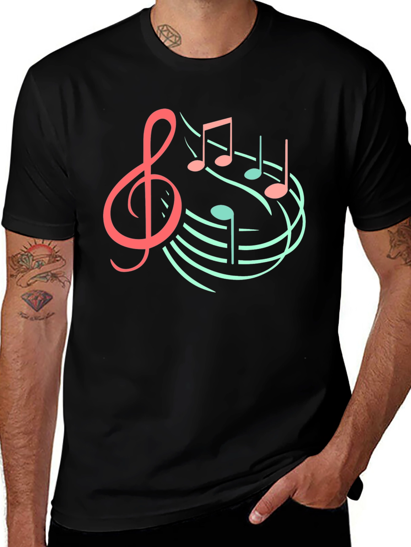 Musical Note Graphic Tee - Black Cotton T-Shirt
