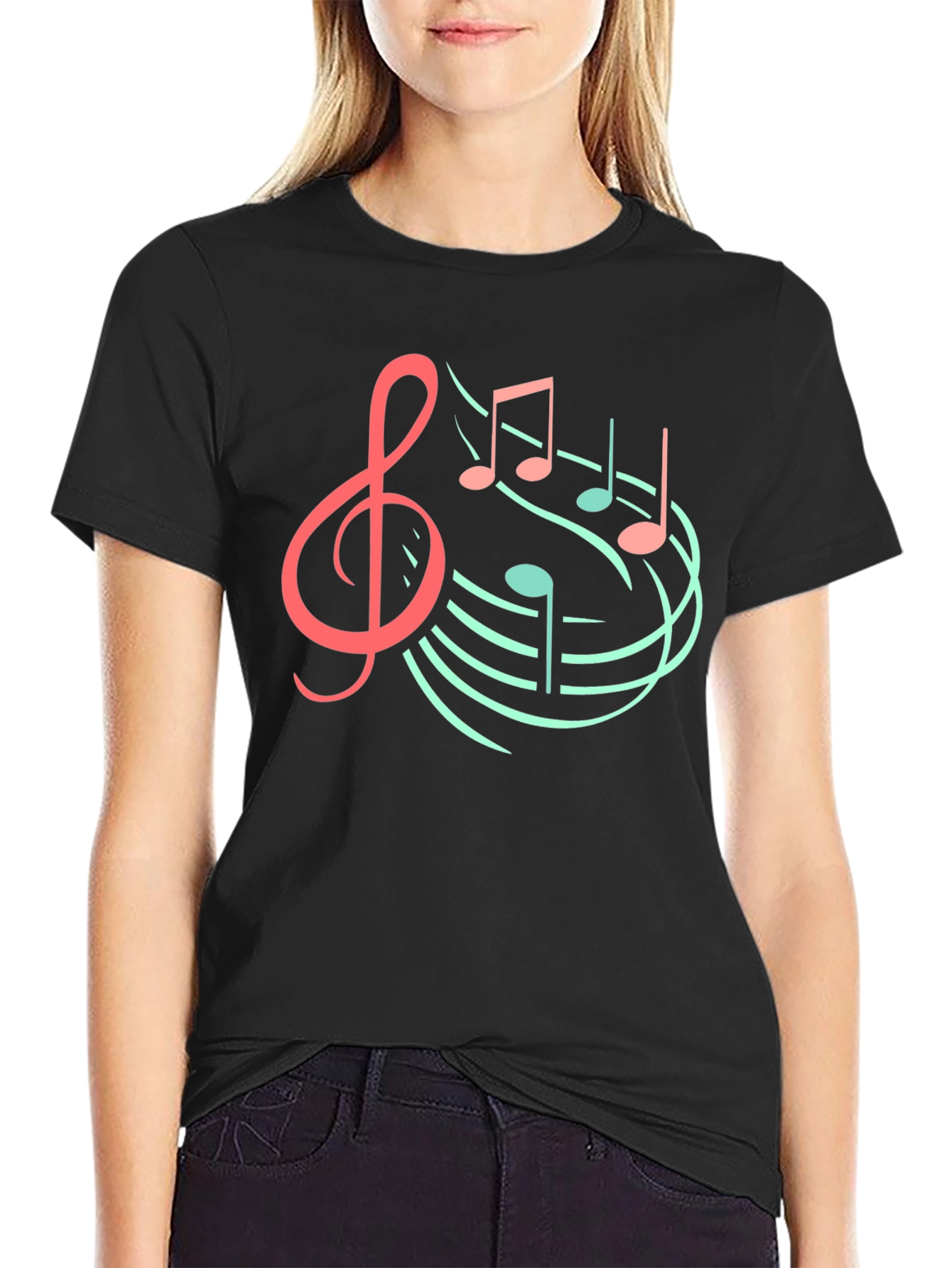 Musical Note Graphic Tee - Black Cotton T-Shirt