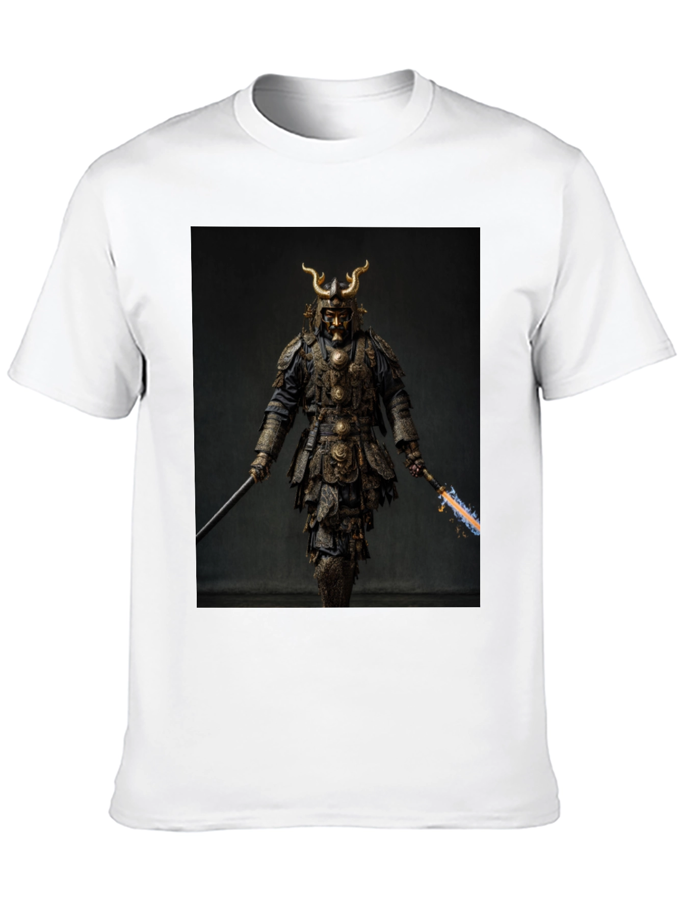 Samurai Warrior Graphic Tee - Black Cotton Blend