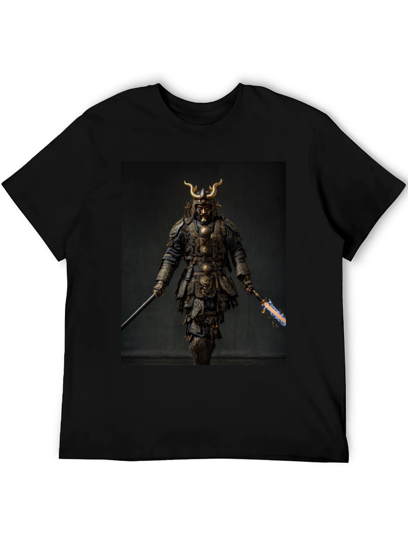 Samurai Warrior Graphic Tee - Black Cotton Blend