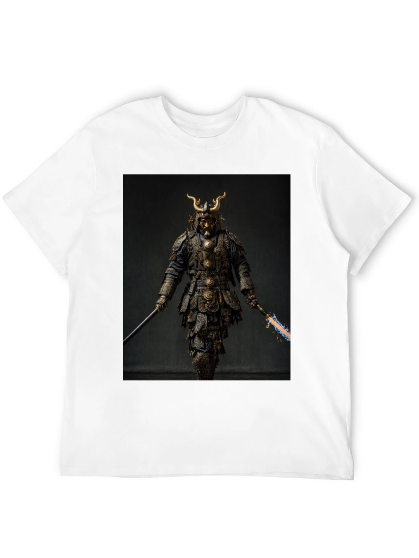 Samurai Warrior Graphic Tee - Black Cotton Blend