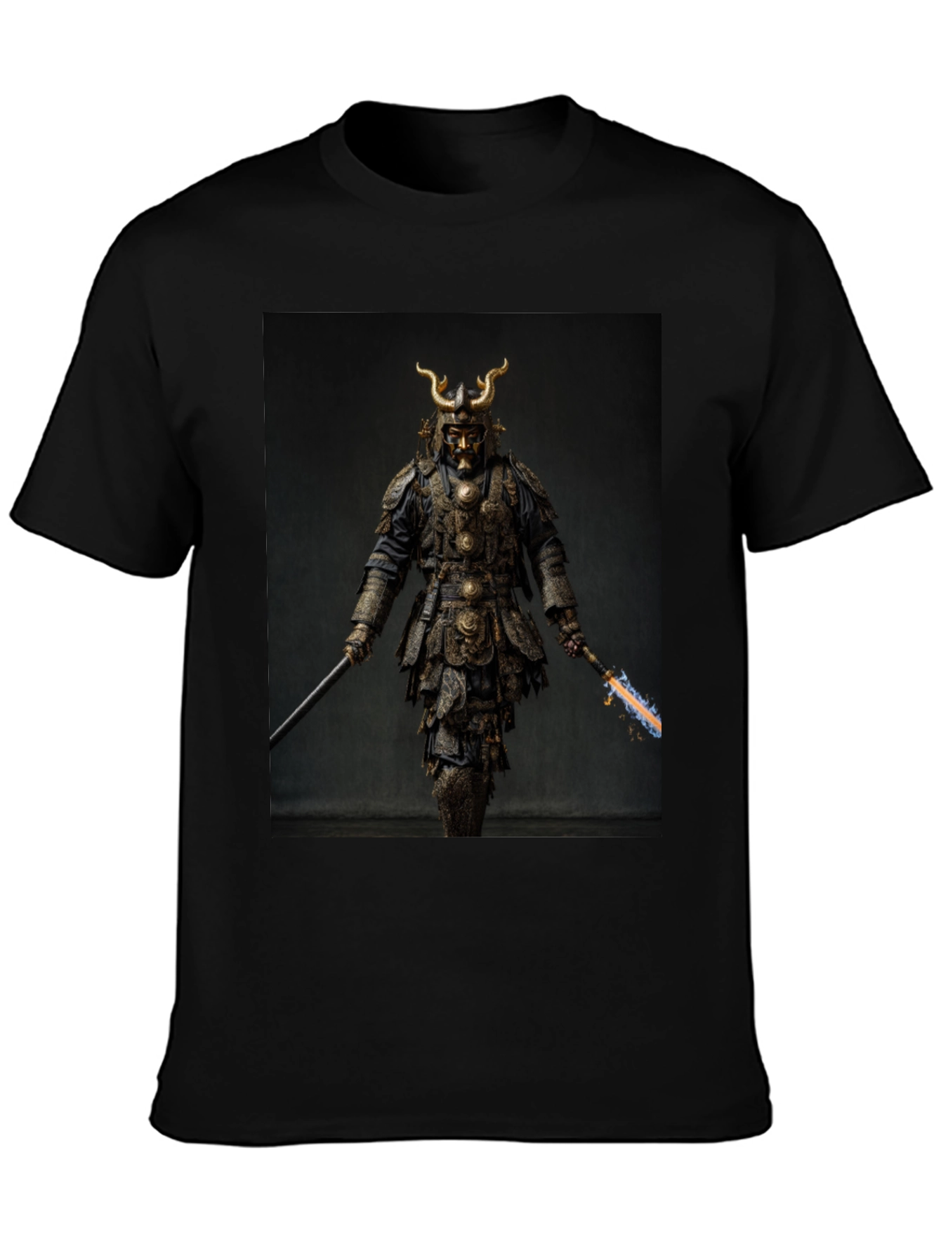 Samurai Warrior Graphic Tee - Black Cotton Blend