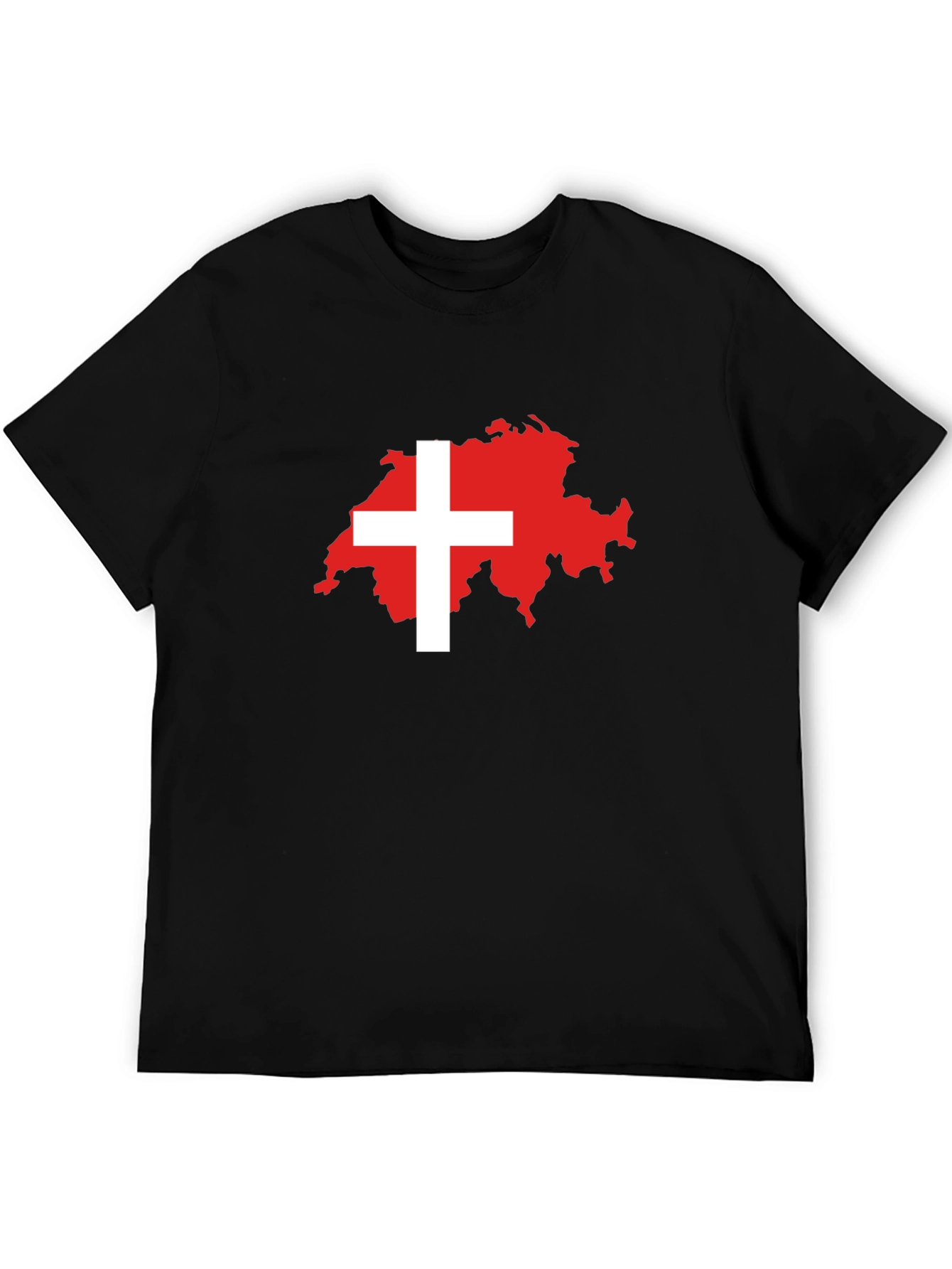 Swiss Flag Map Black T-Shirt