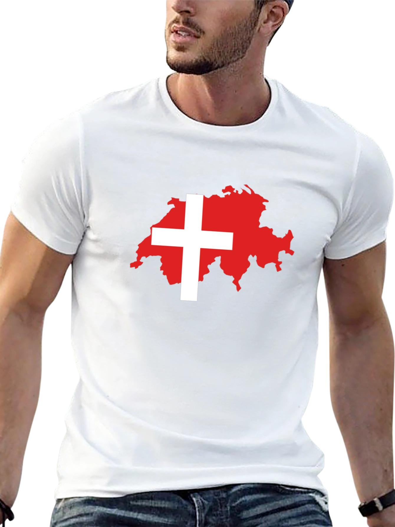 Swiss Flag Map Black T-Shirt