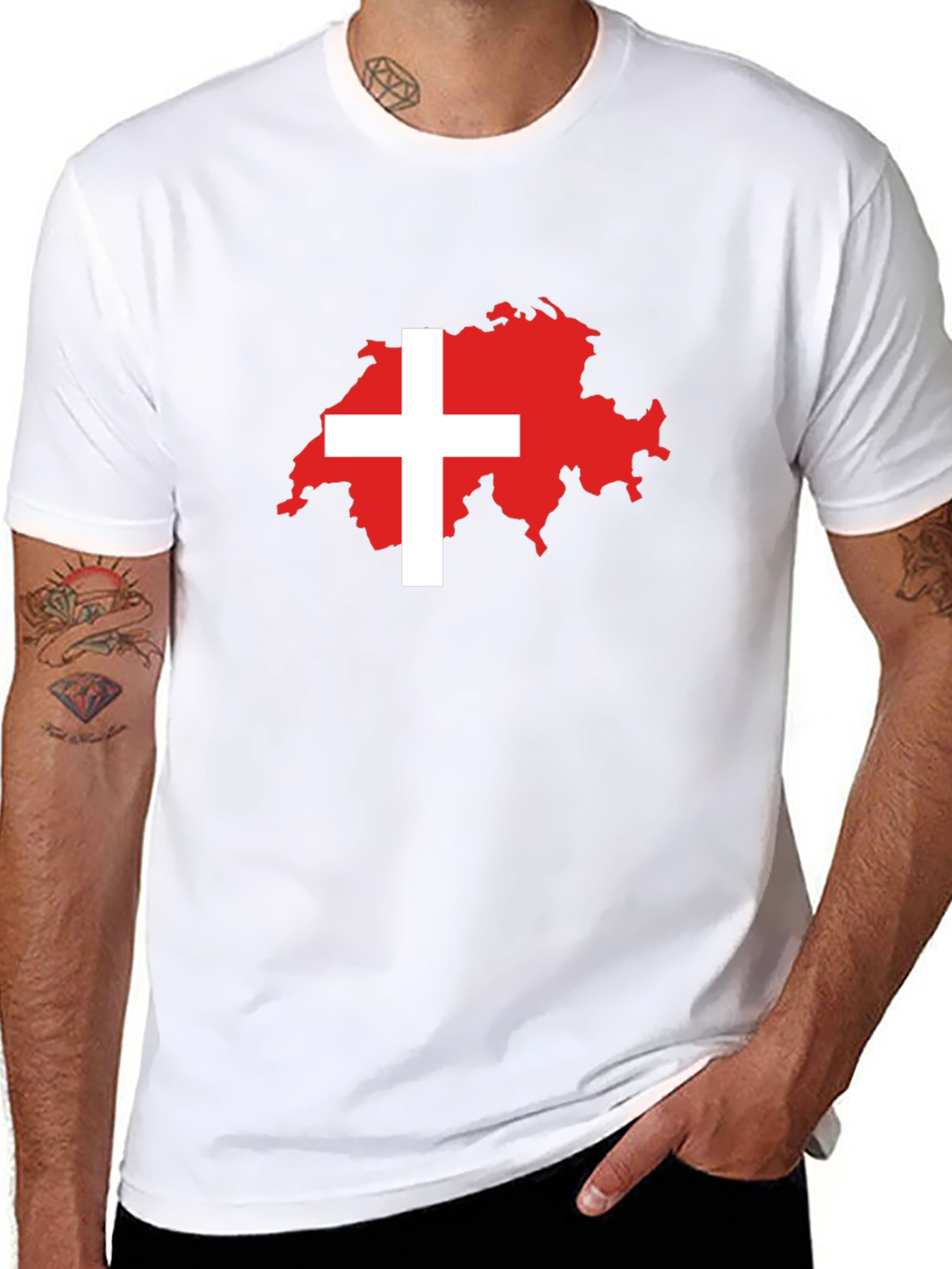 Swiss Flag Map Black T-Shirt