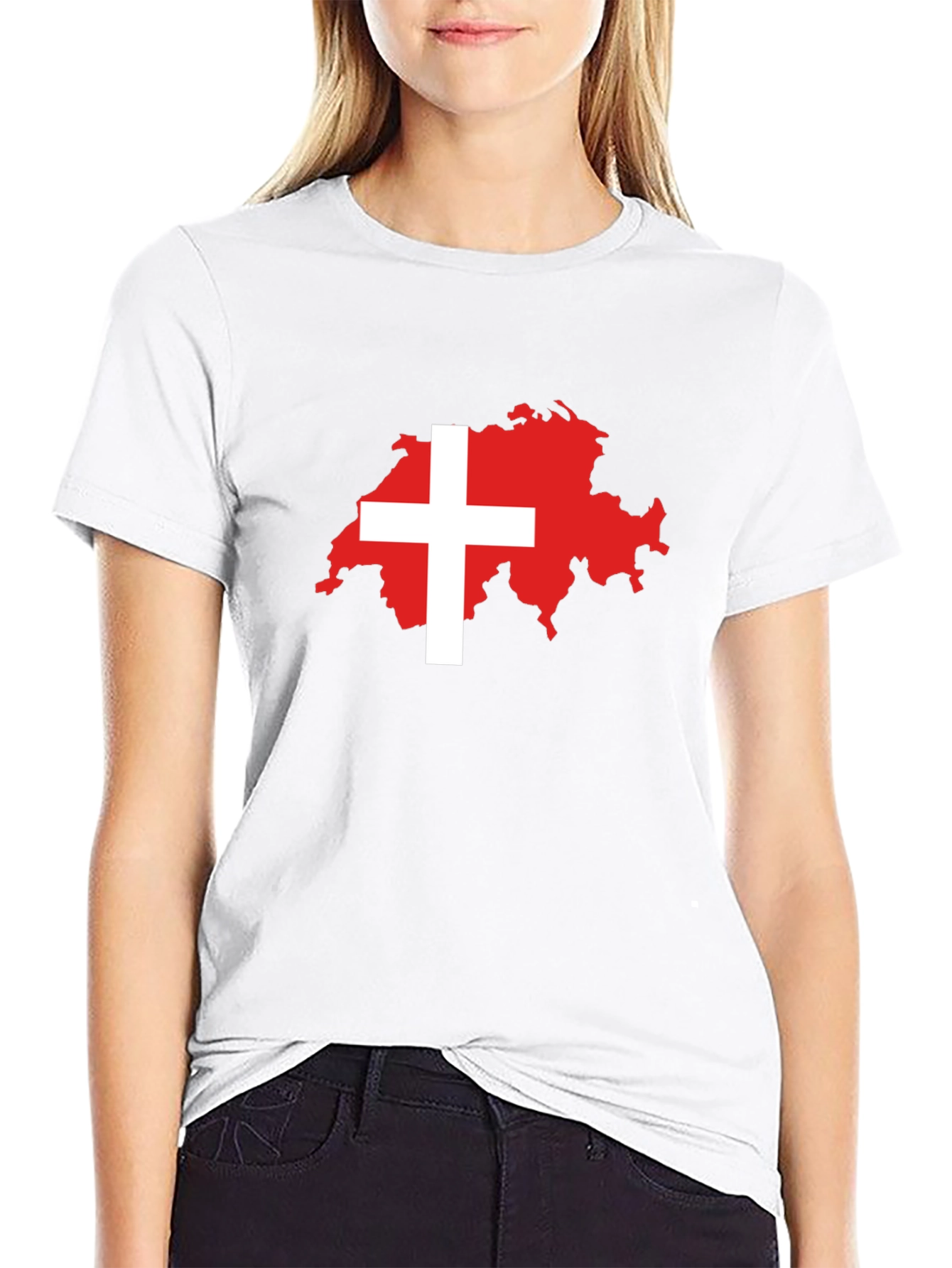 Swiss Flag Map Black T-Shirt