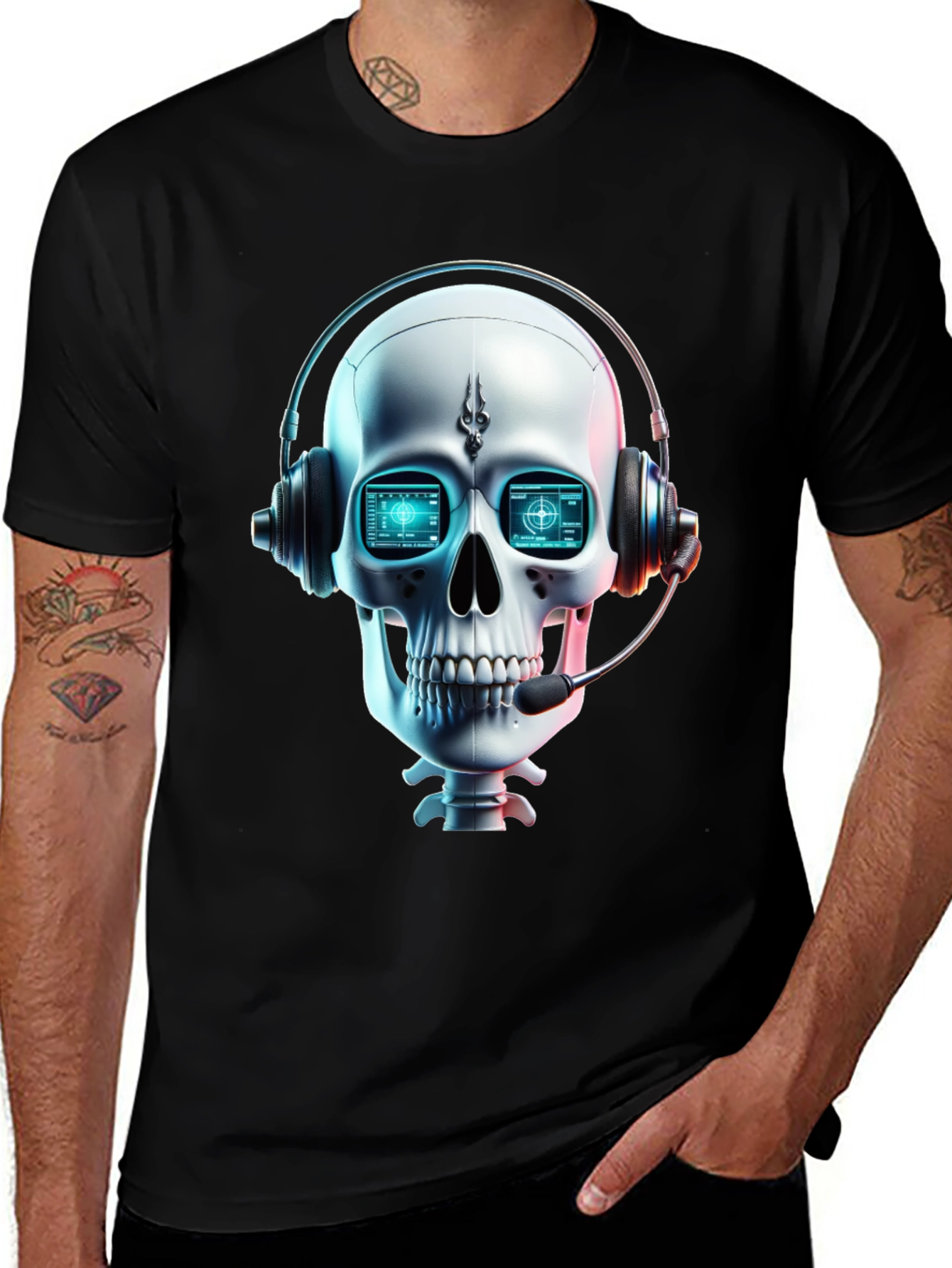 Skull Gamer T-Shirt - Tech Headset Design