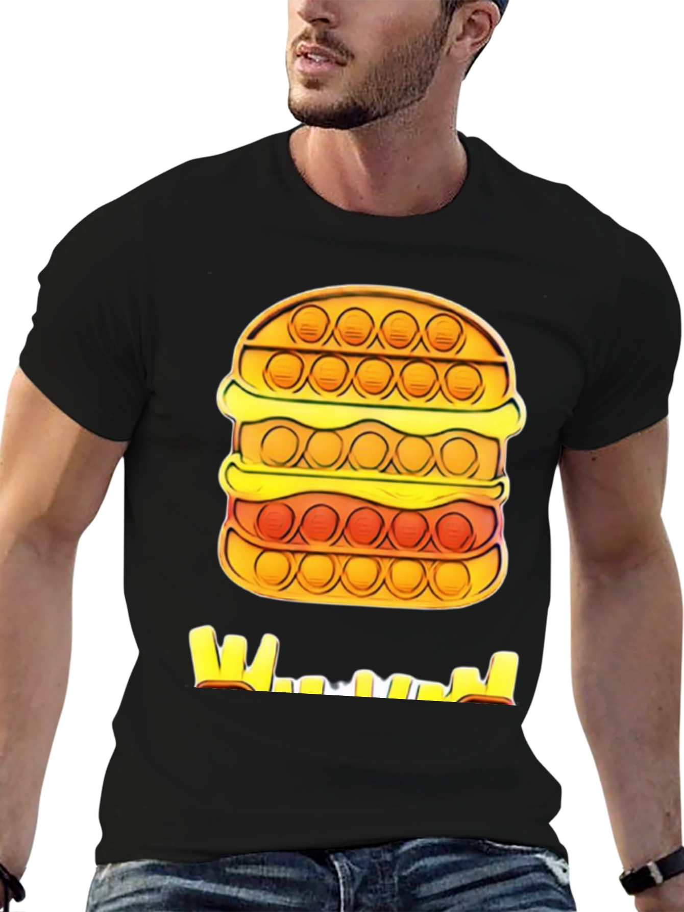 Burger Pop It T-Shirt - Black Graphic Tee