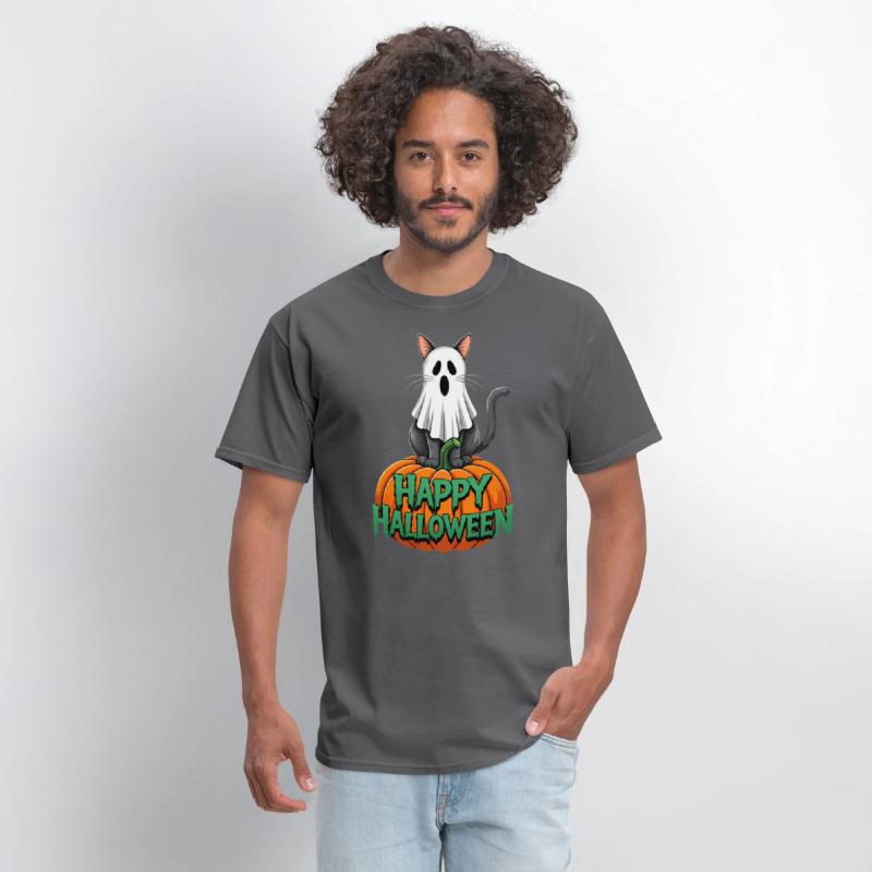 Haunted Halloween Cat and Pumpkin - Spooky Ghost