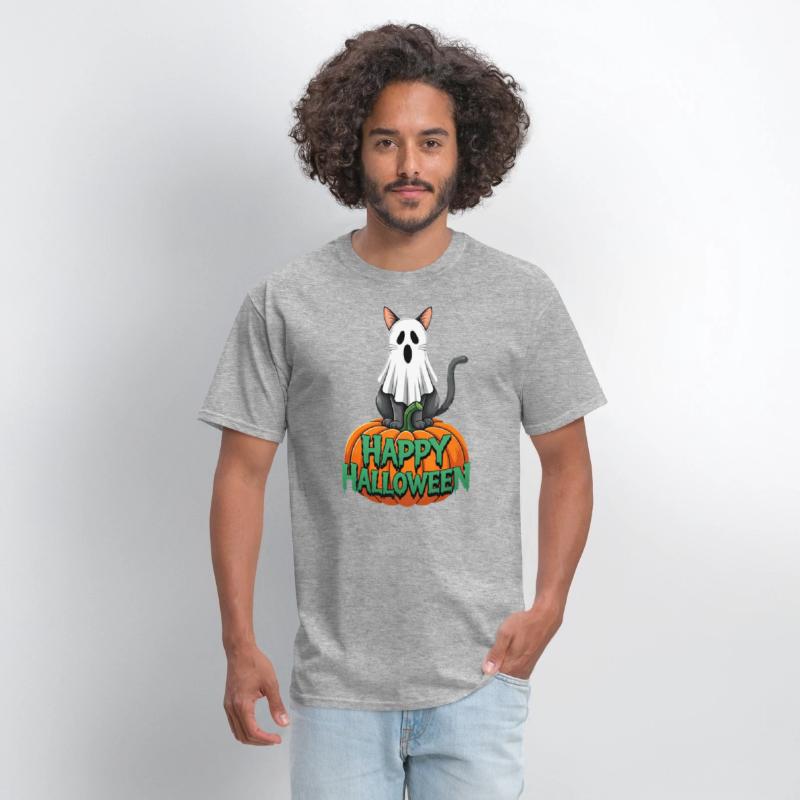 Haunted Halloween Cat and Pumpkin - Spooky Ghost