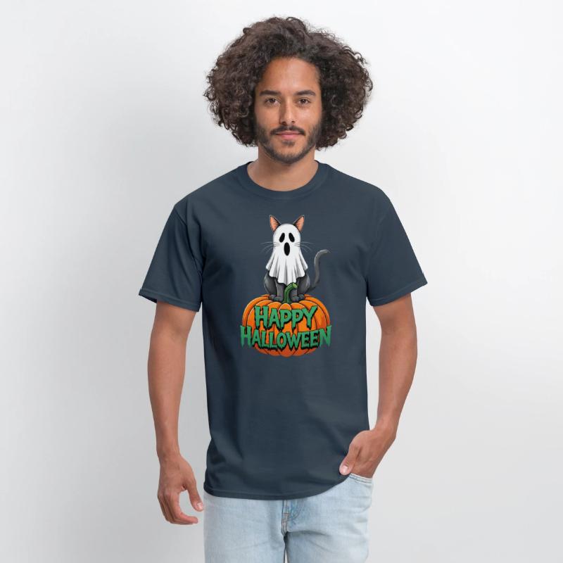 Haunted Halloween Cat and Pumpkin - Spooky Ghost