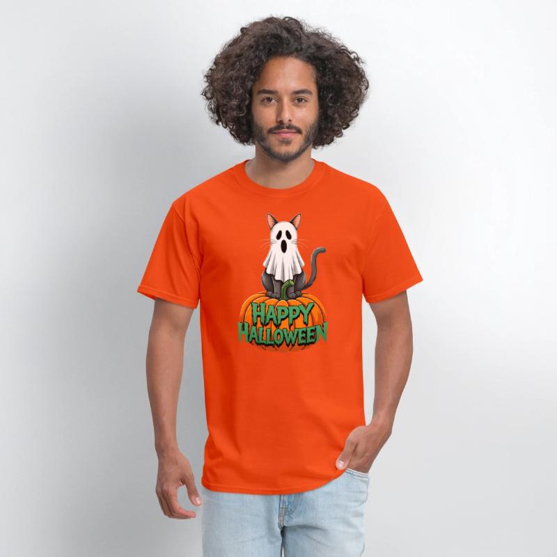 Haunted Halloween Cat and Pumpkin - Spooky Ghost