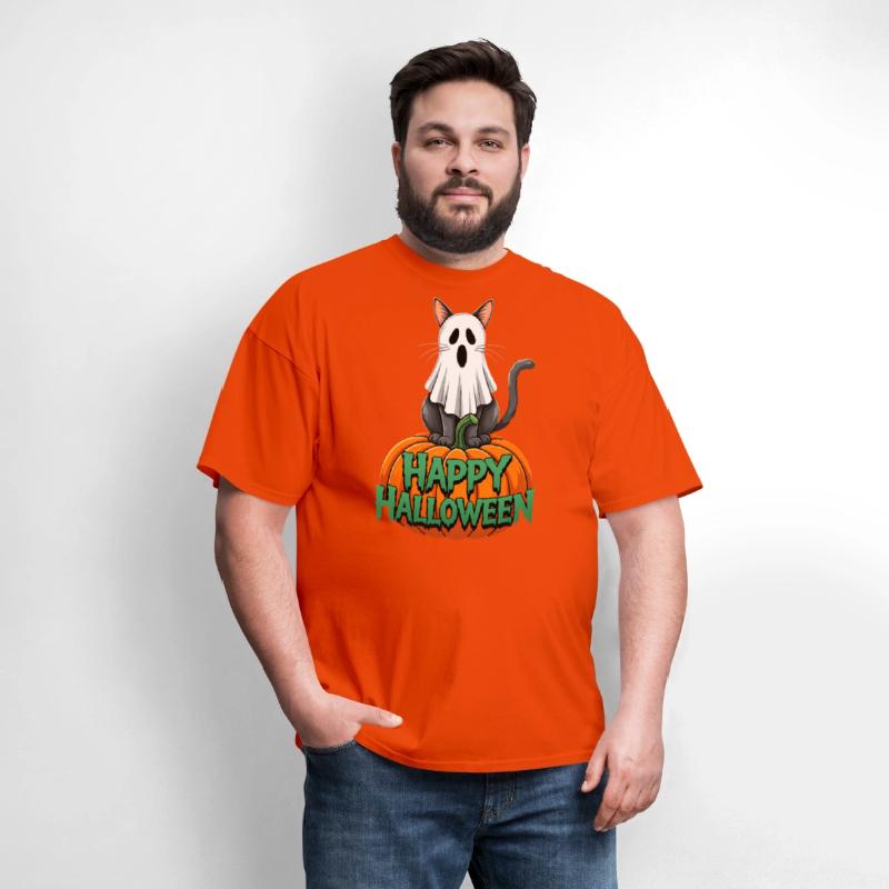 Haunted Halloween Cat and Pumpkin - Spooky Ghost