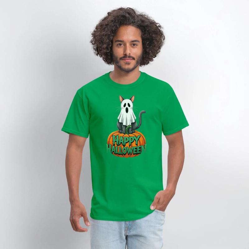 Haunted Halloween Cat and Pumpkin - Spooky Ghost