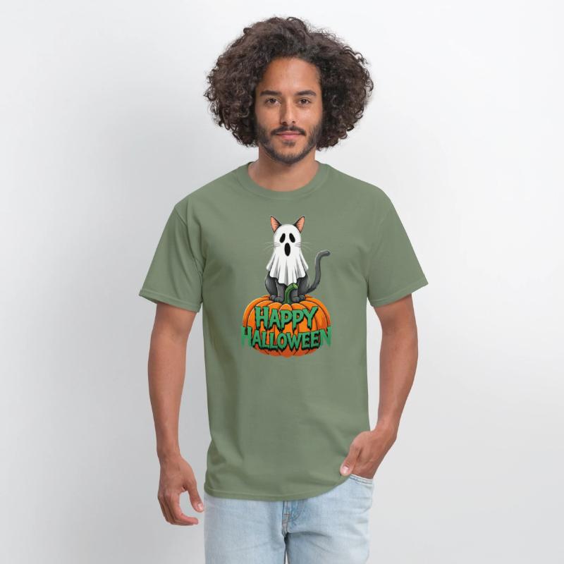 Haunted Halloween Cat and Pumpkin - Spooky Ghost
