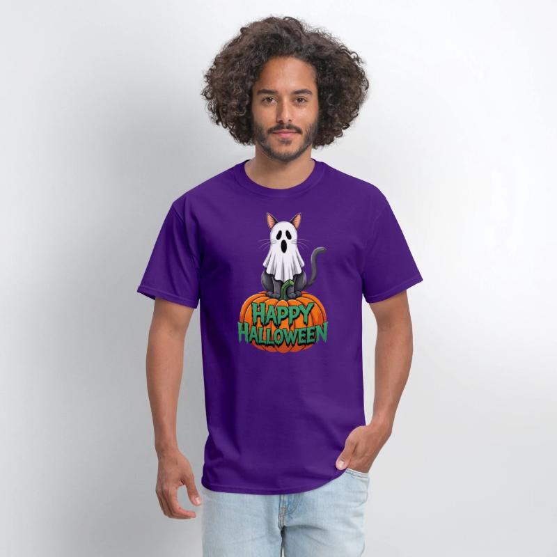 Haunted Halloween Cat and Pumpkin - Spooky Ghost
