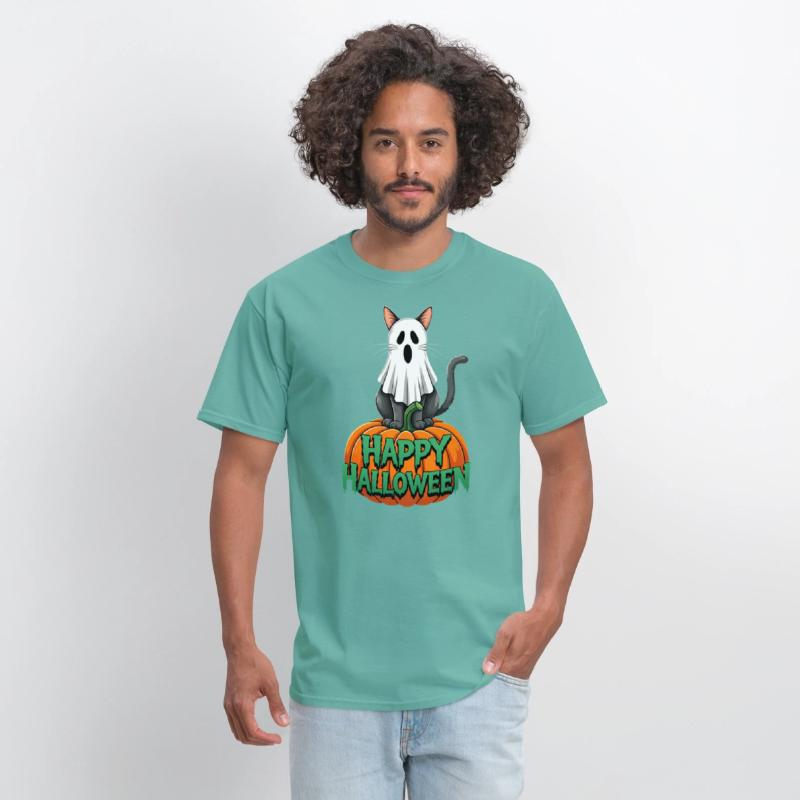 Haunted Halloween Cat and Pumpkin - Spooky Ghost