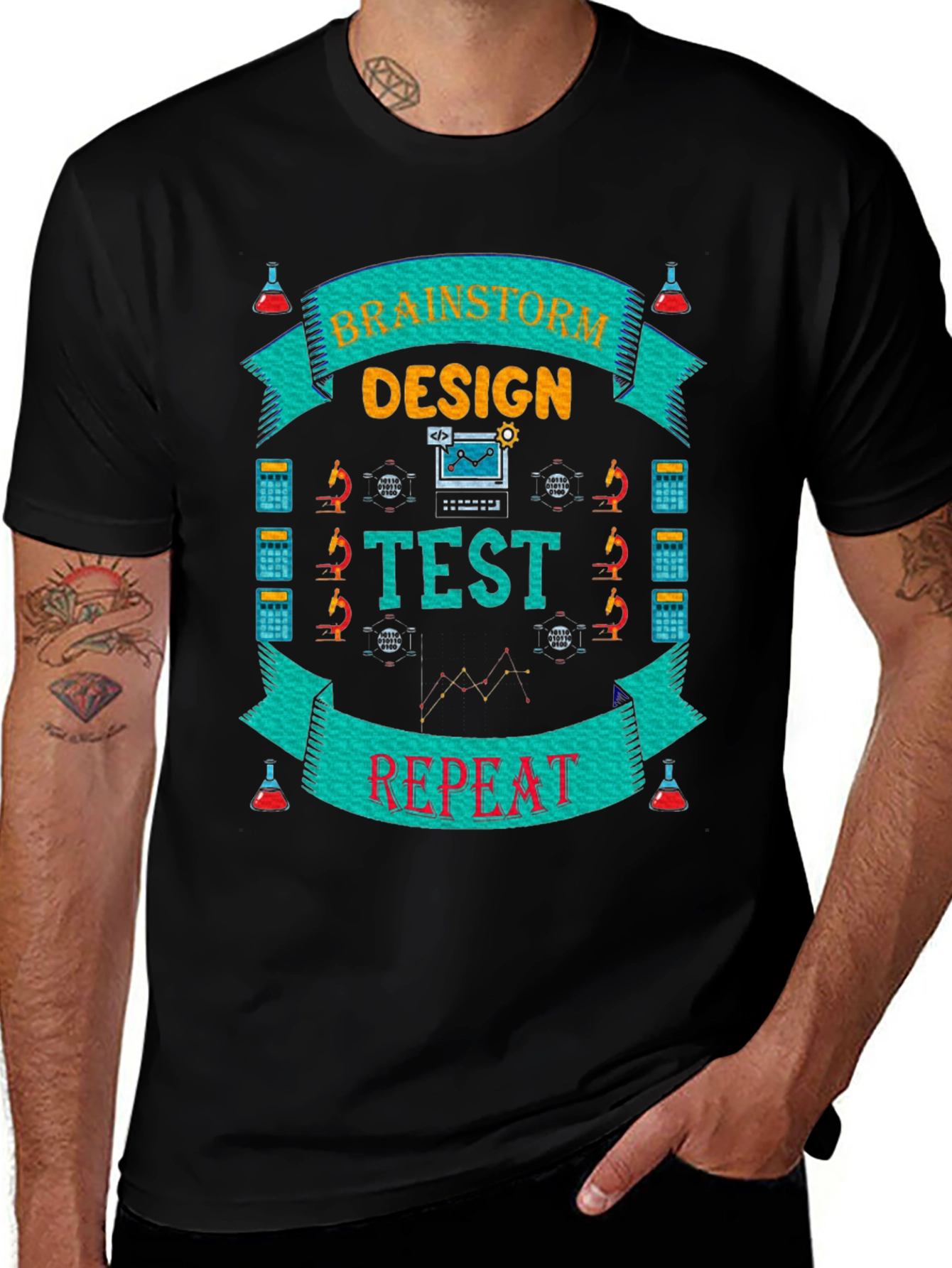Brainstorm Design Test Repeat Black Graphic T-Shirt