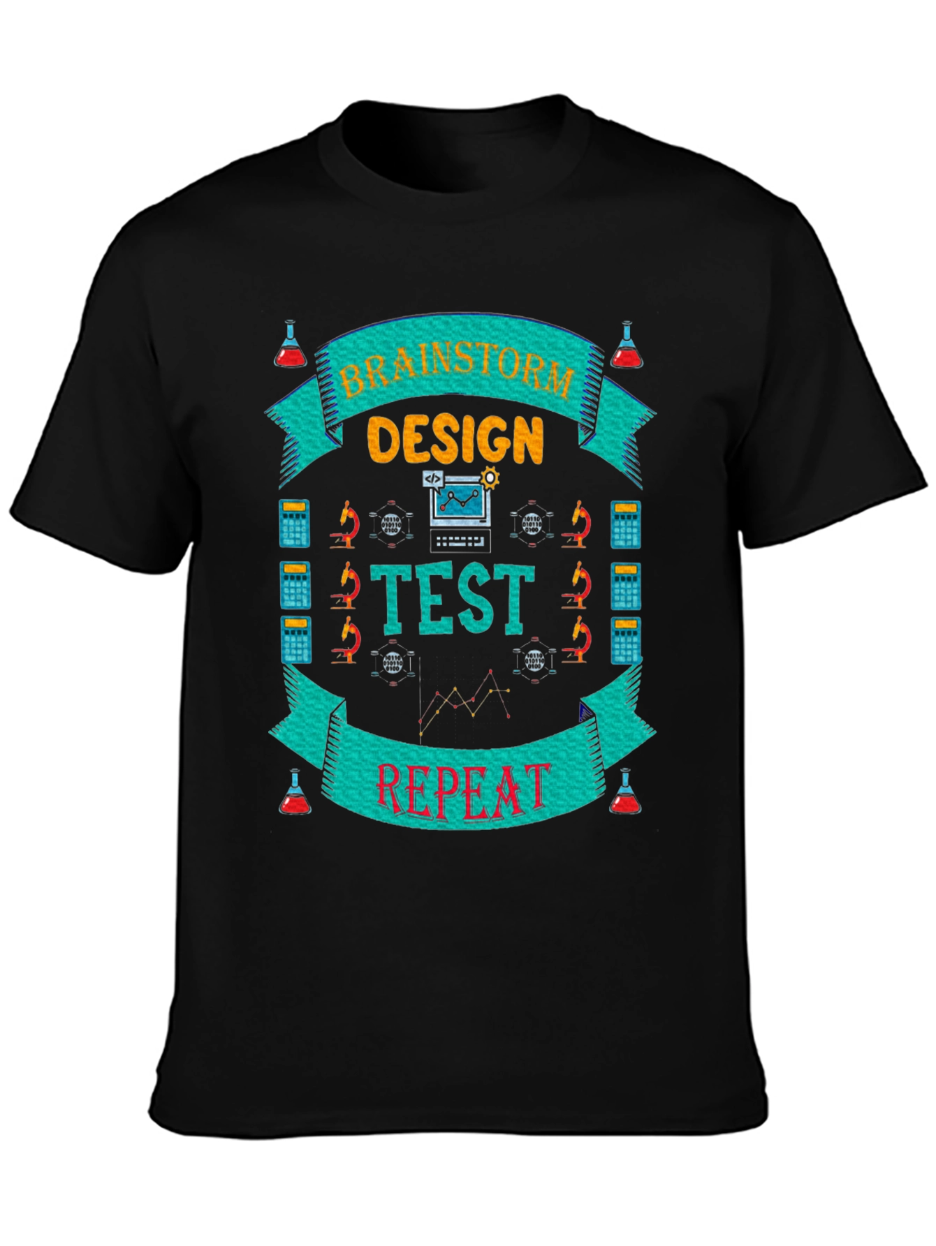 Brainstorm Design Test Repeat Black Graphic T-Shirt