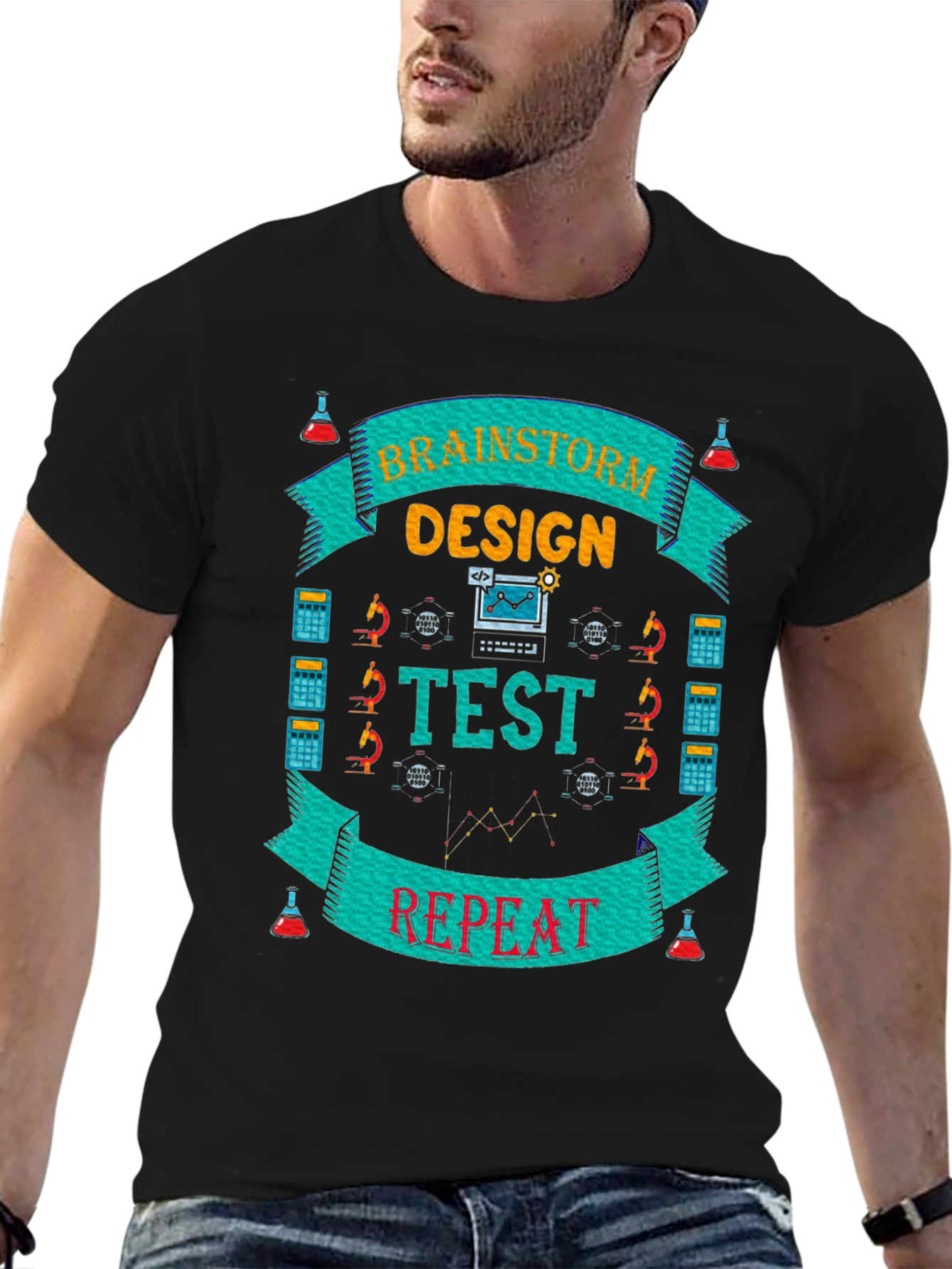 Brainstorm Design Test Repeat Black Graphic T-Shirt