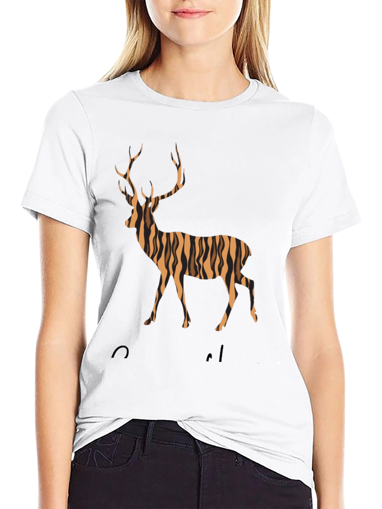 Striped Deer Graphic Tee - Mens Black T-Shirt