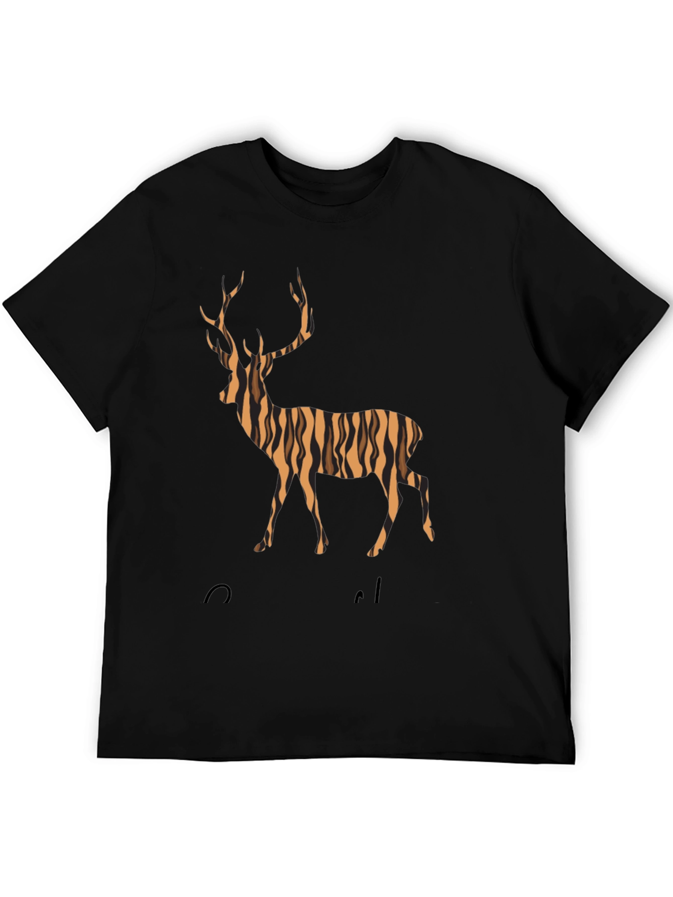 Striped Deer Graphic Tee - Mens Black T-Shirt