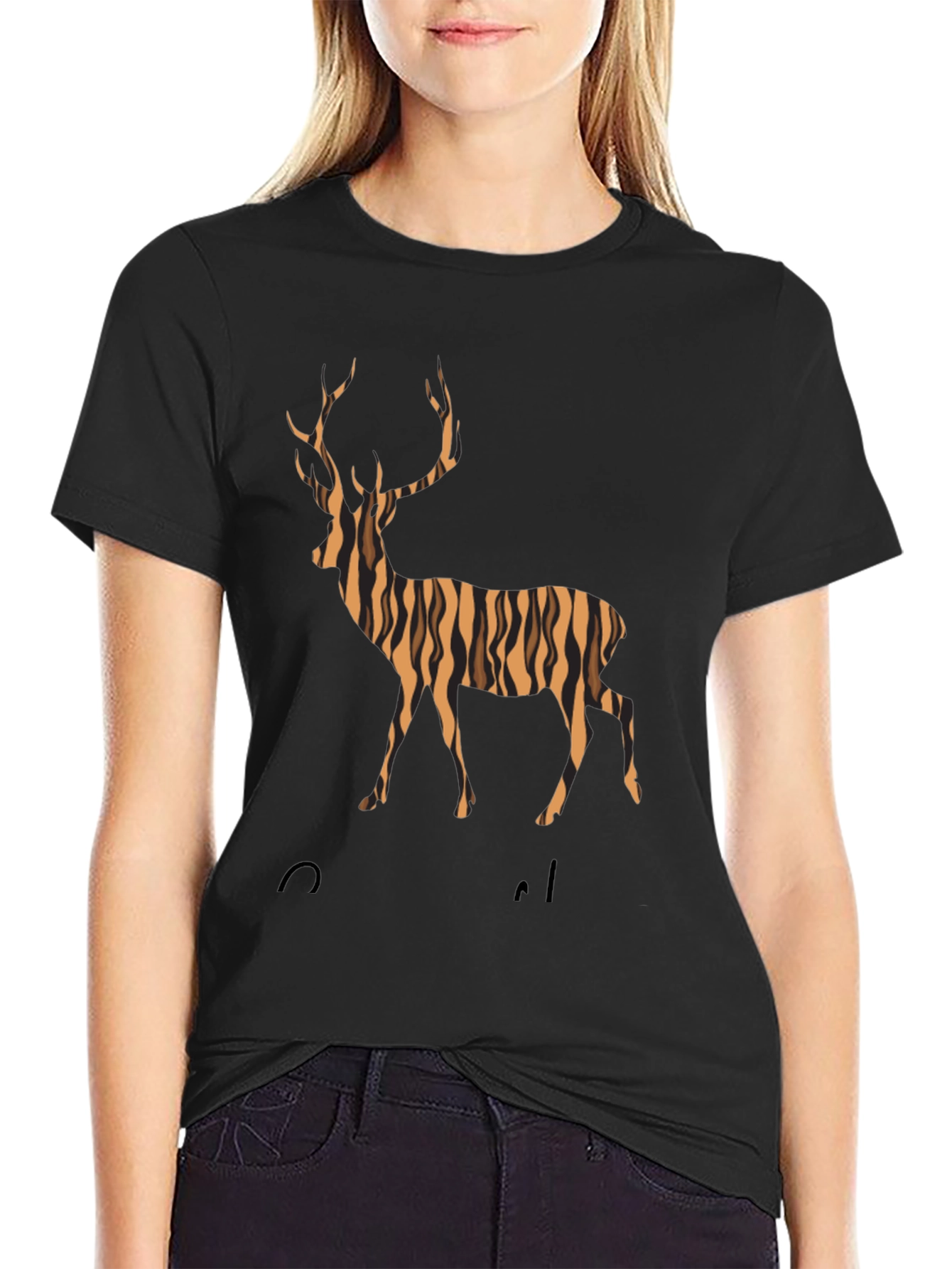 Striped Deer Graphic Tee - Mens Black T-Shirt