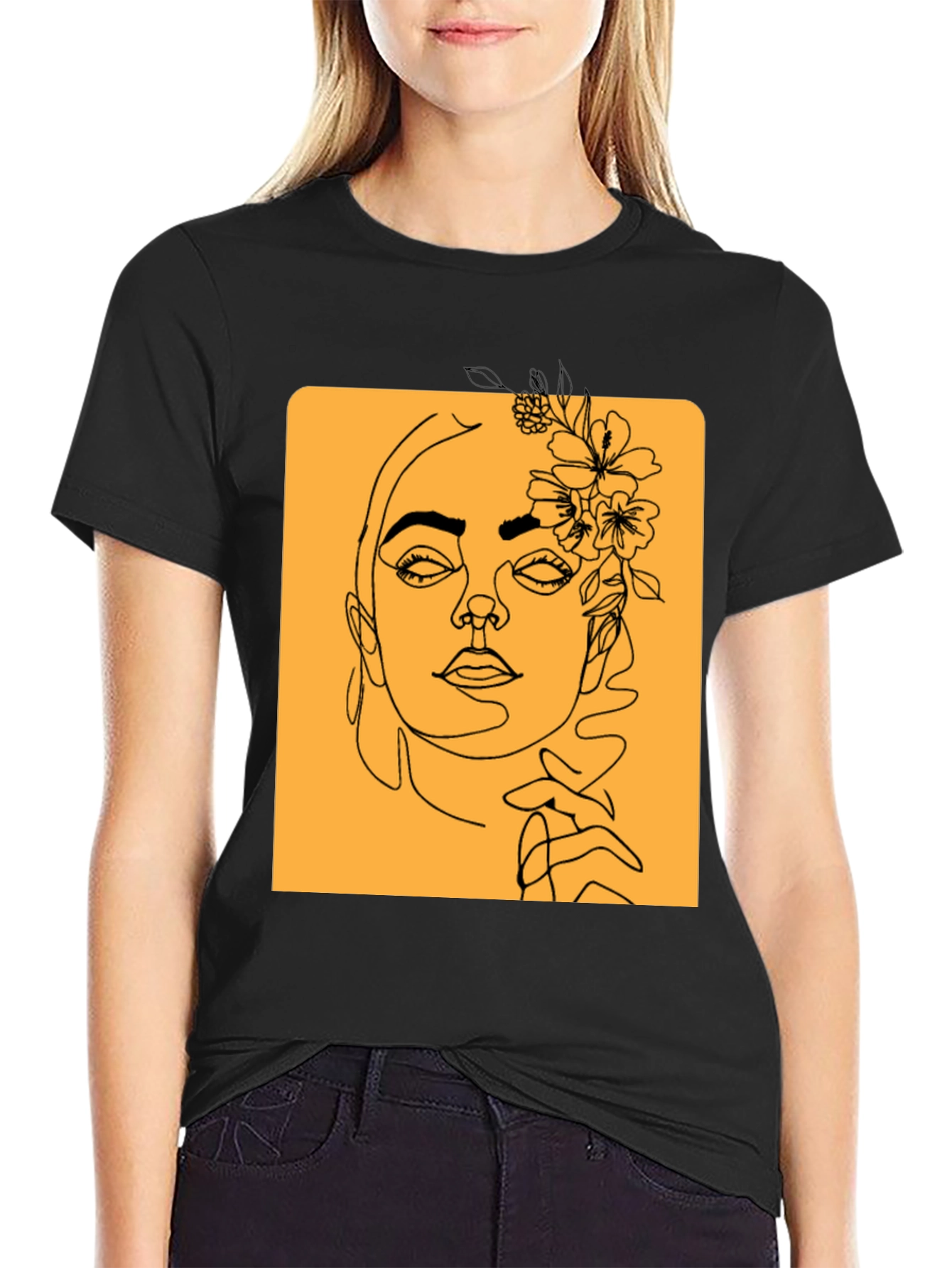 Abstract Floral Woman Graphic Tee - Black